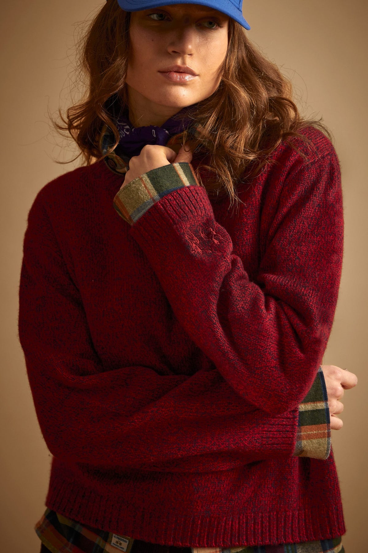 Women's crew neck sweater in melange lambswool blend - Edith