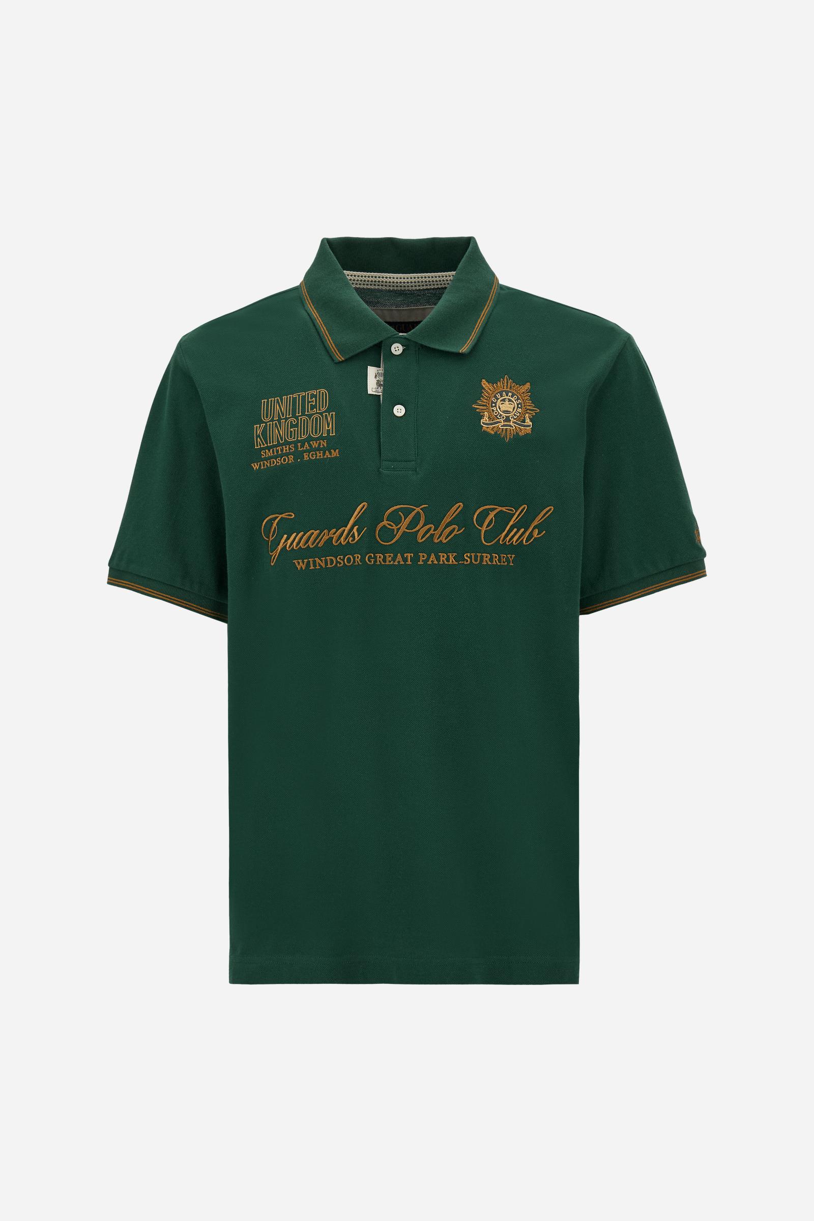 Men’s short-sleeve piqué polo. Contemporary fit with ribbed details on collar and cuffs, enriched with lettering graphics and crests inspired by the Guards Polo Club. - Pineneedle                                                                                                                                                                                                                                                                                                                                             