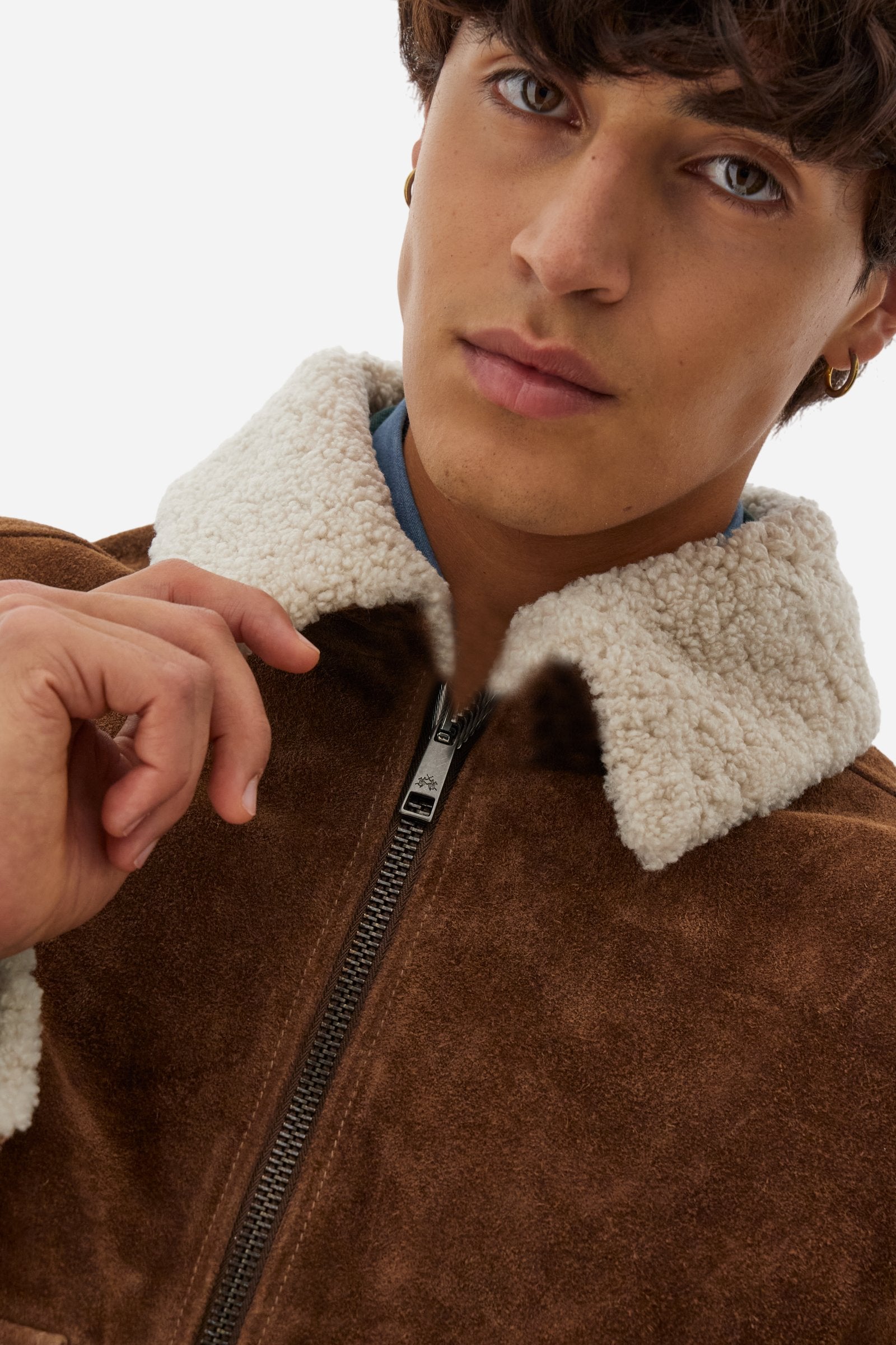 Blouson homme en cuir suédé et peau lainée - Braiden