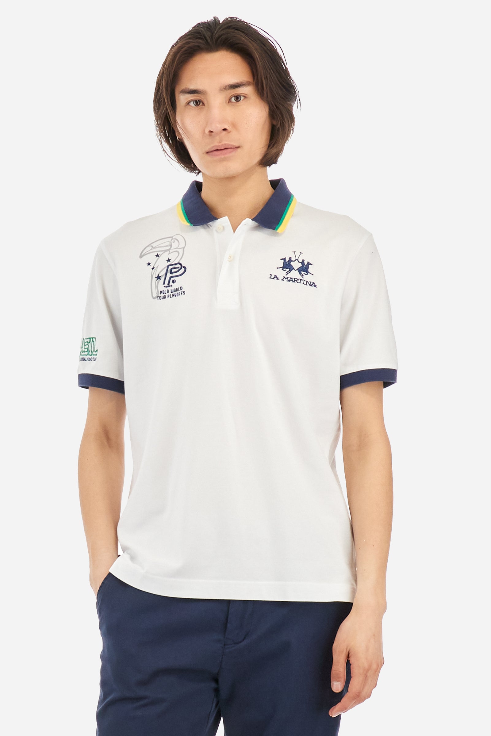 Regular-fit polo shirt in elasticated cotton - Youri