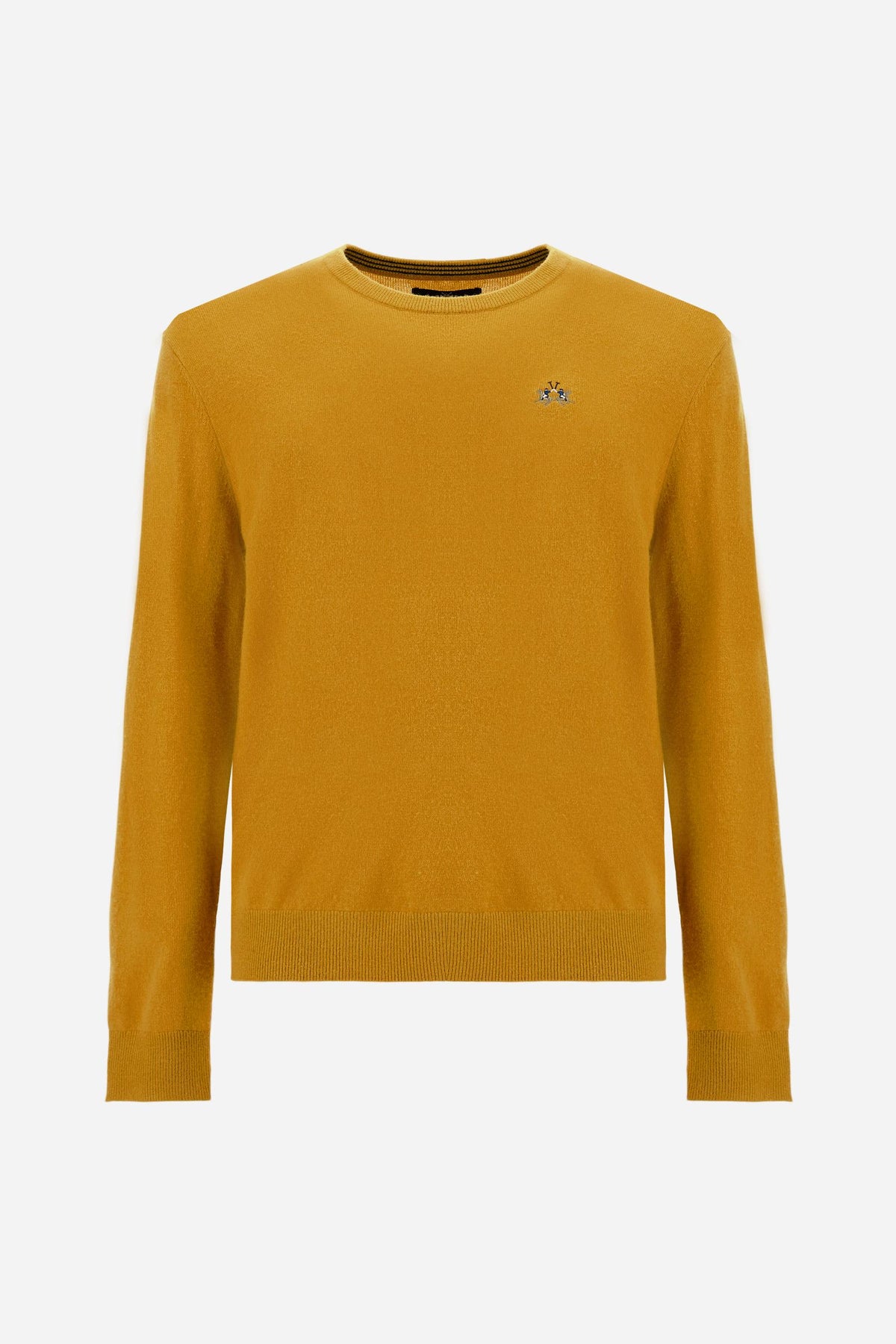 Men's crew neck lambswool sweater with tricolor logo - Ethan