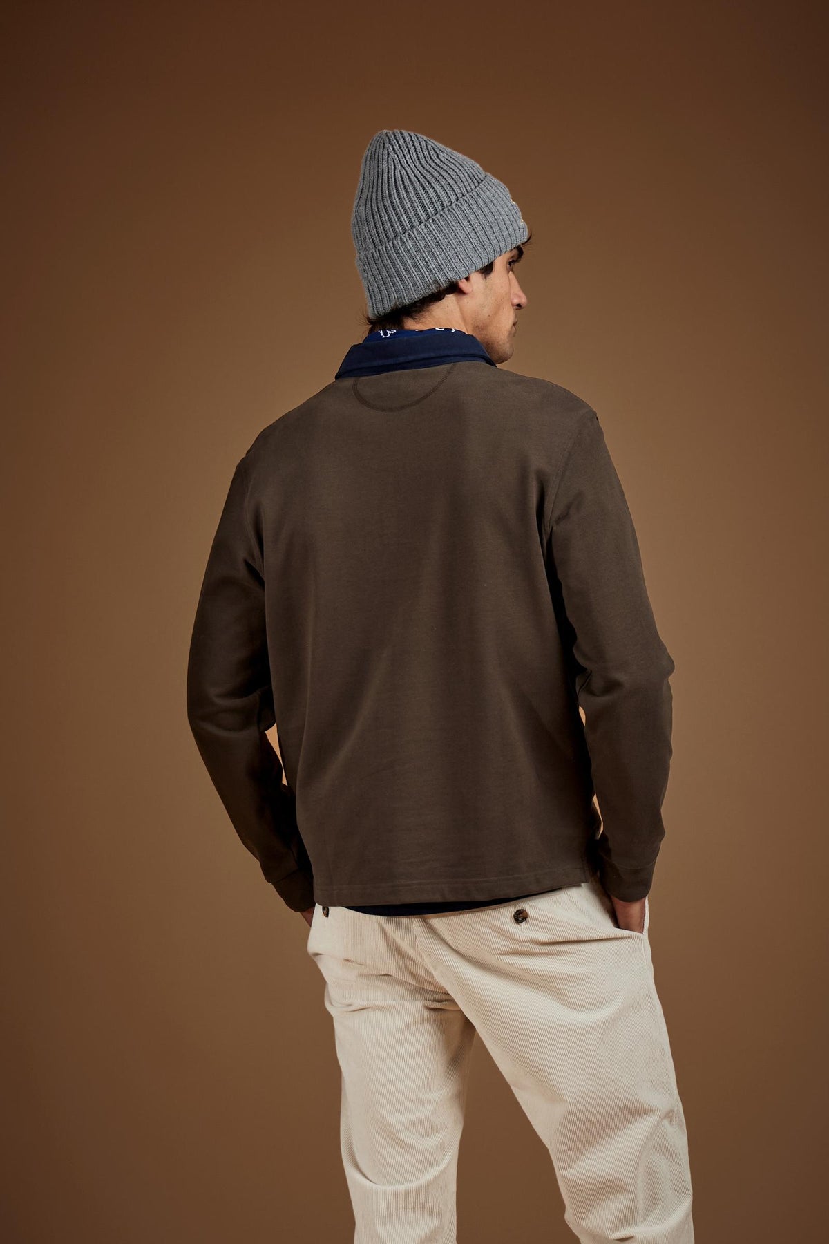 Polo uomo manica lunga in jersey cotone pesante collo a contrasto - Duke