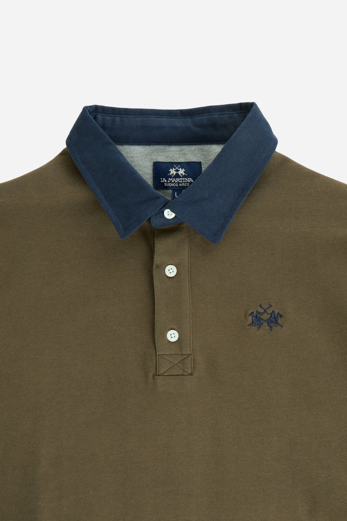 Men's long-sleeve polo made from heavy cotton jersey with ribbed cuffs, contrasting gabardine collar, embroidered logo, and a comfortable regular fit. - Hot Fudge