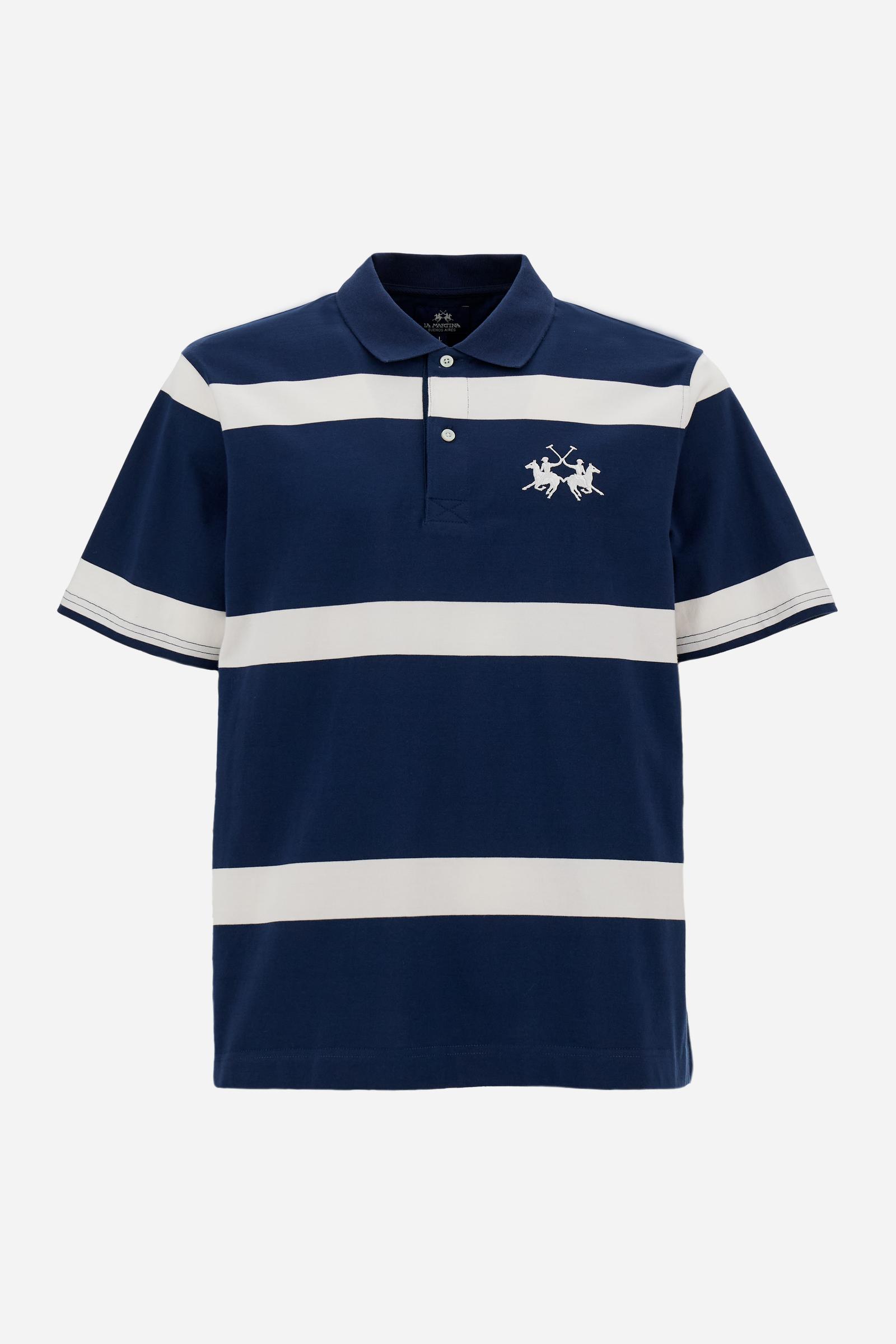 Men’s short-sleeved heavy cotton jersey polo shirt with maxi stripes - Claud