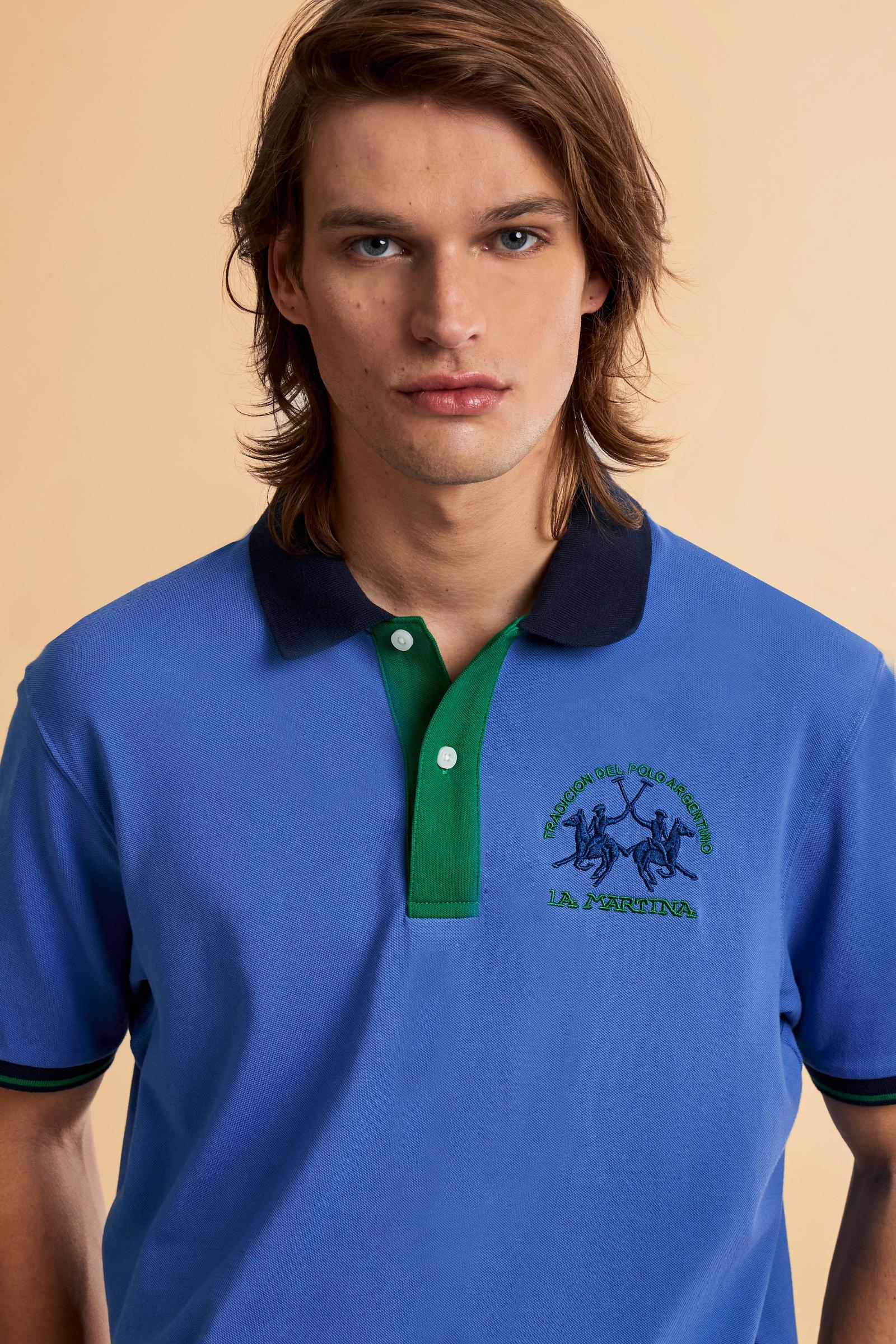 Men’s short sleeve stretch piqué polo shirt with regular fit, contrast ribbed details, printed under-collar and embroidered logo. - Riviera                                                                                                                                                                                                                                                                                                                                                                                     