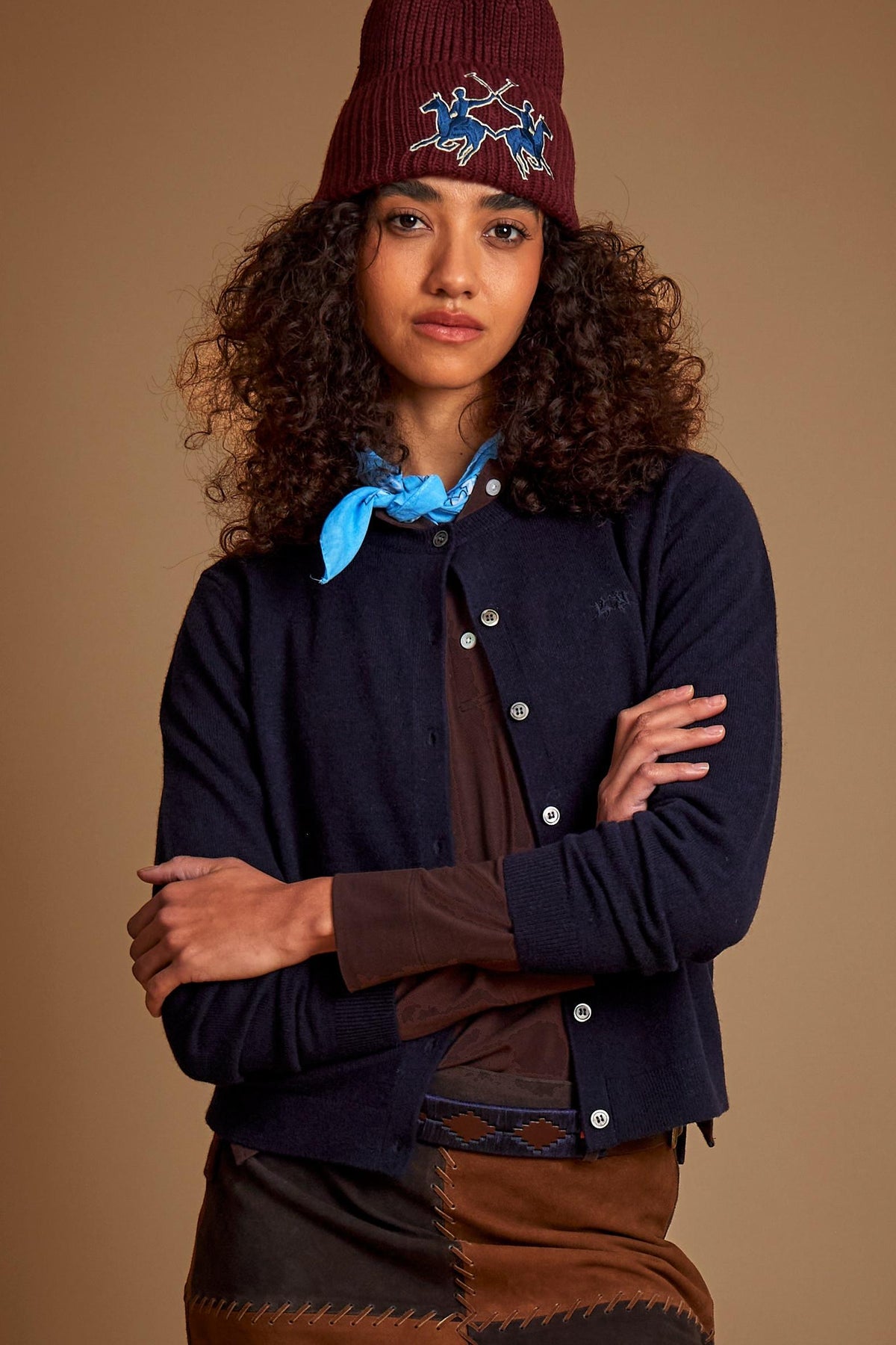 Women's crew neck cardigan in lambswool - Ervina