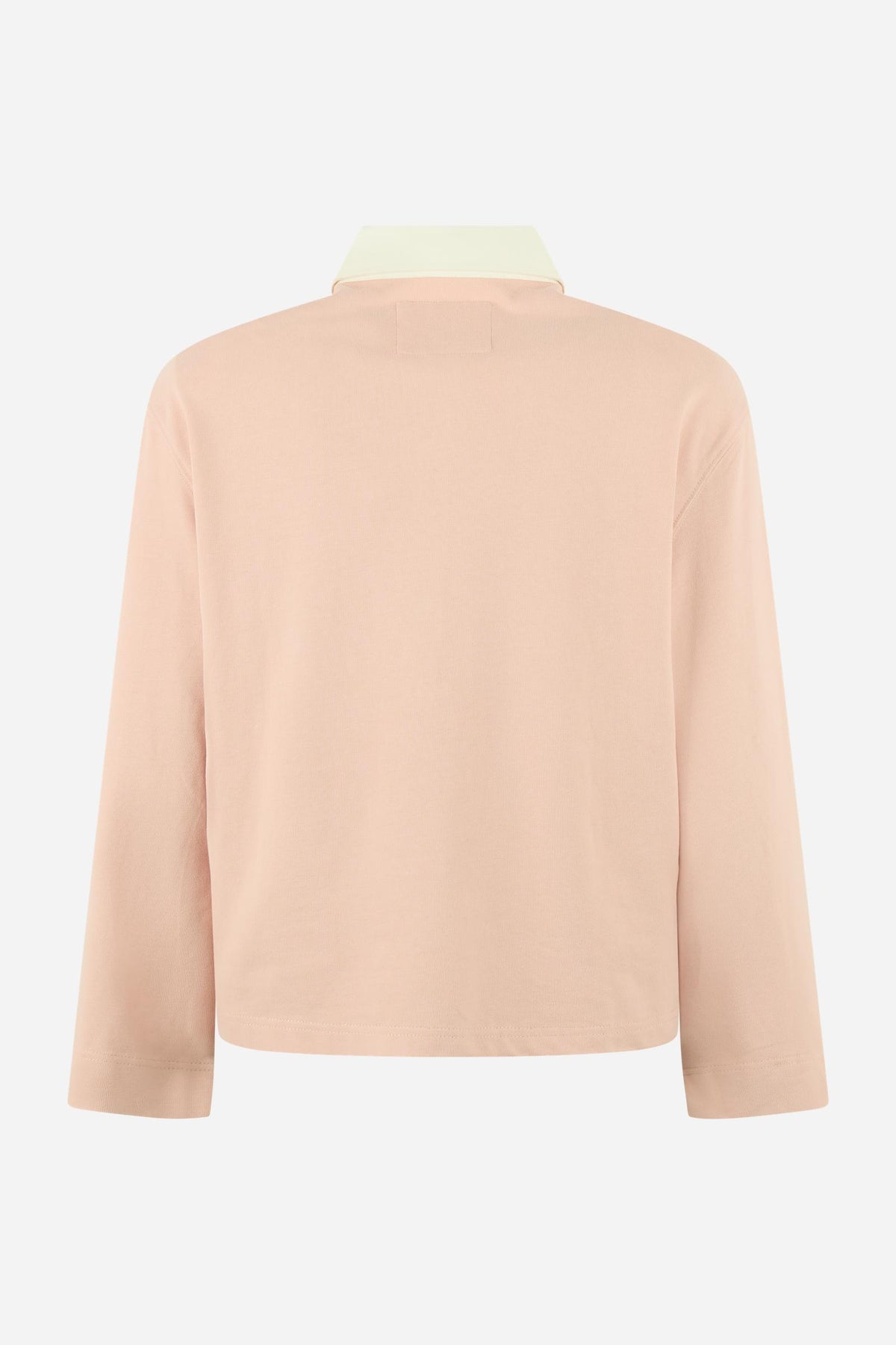 Women's long-sleeve polo in heavy-weight cotton jersey with a comfortable fit, straight cut, rugby collar, concealed front opening, embroidered crest, and LM patch. - Pale Mauve