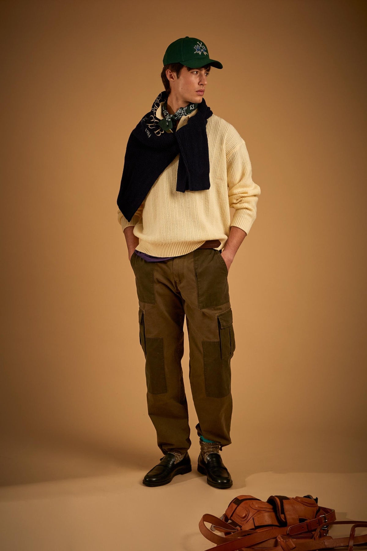 Men's cargo pants in color block cotton twill - Fito