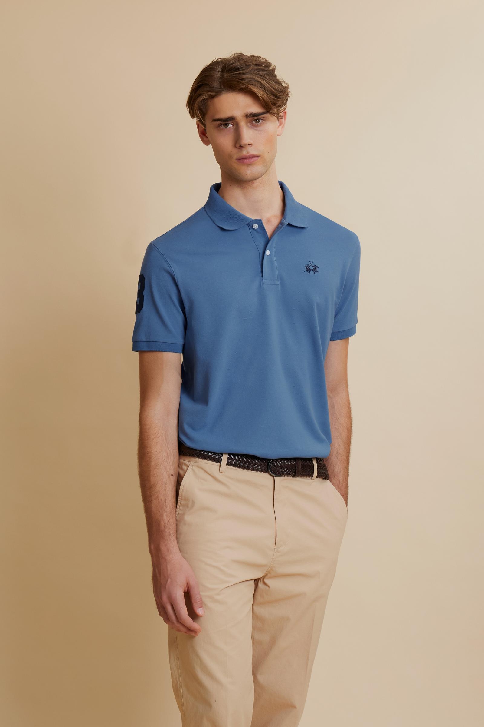 Herren-Stretch-Piqué-Poloshirt mit Nummer am Ärmel – Ray