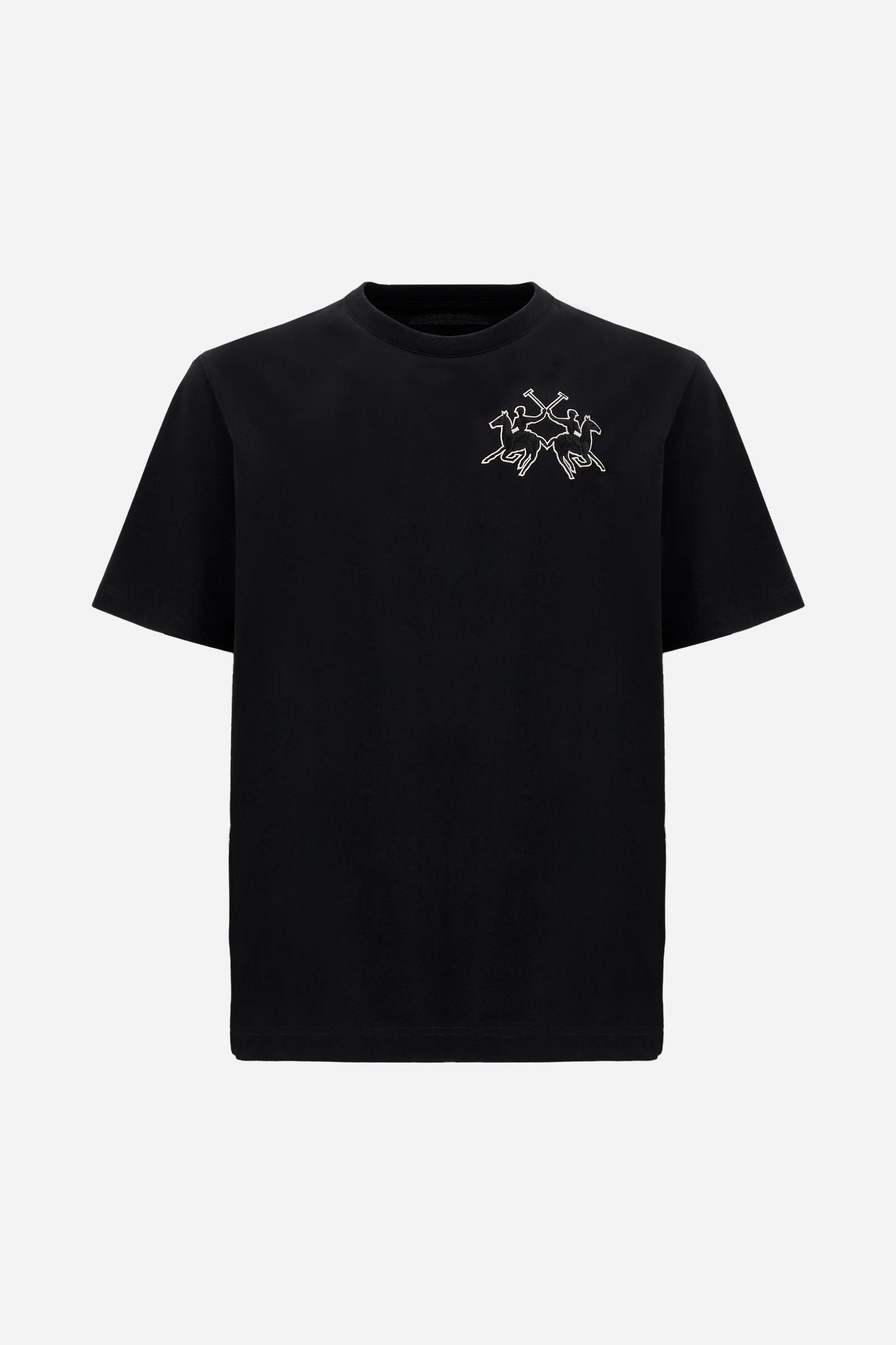 T-shirt in heavy cotton jersey with a structured, boxy fit. Dropped shoulders and clean lines. Large contrasting 3D embroidered logo on the chest. - Black                                                                                                                                                                                                                                                                                                                                                                      
