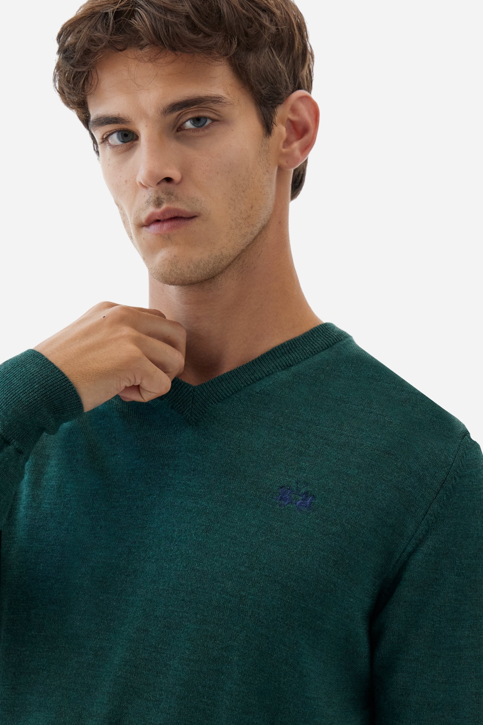 Suéter de hombre en lana merino con cuello en V - Barrie