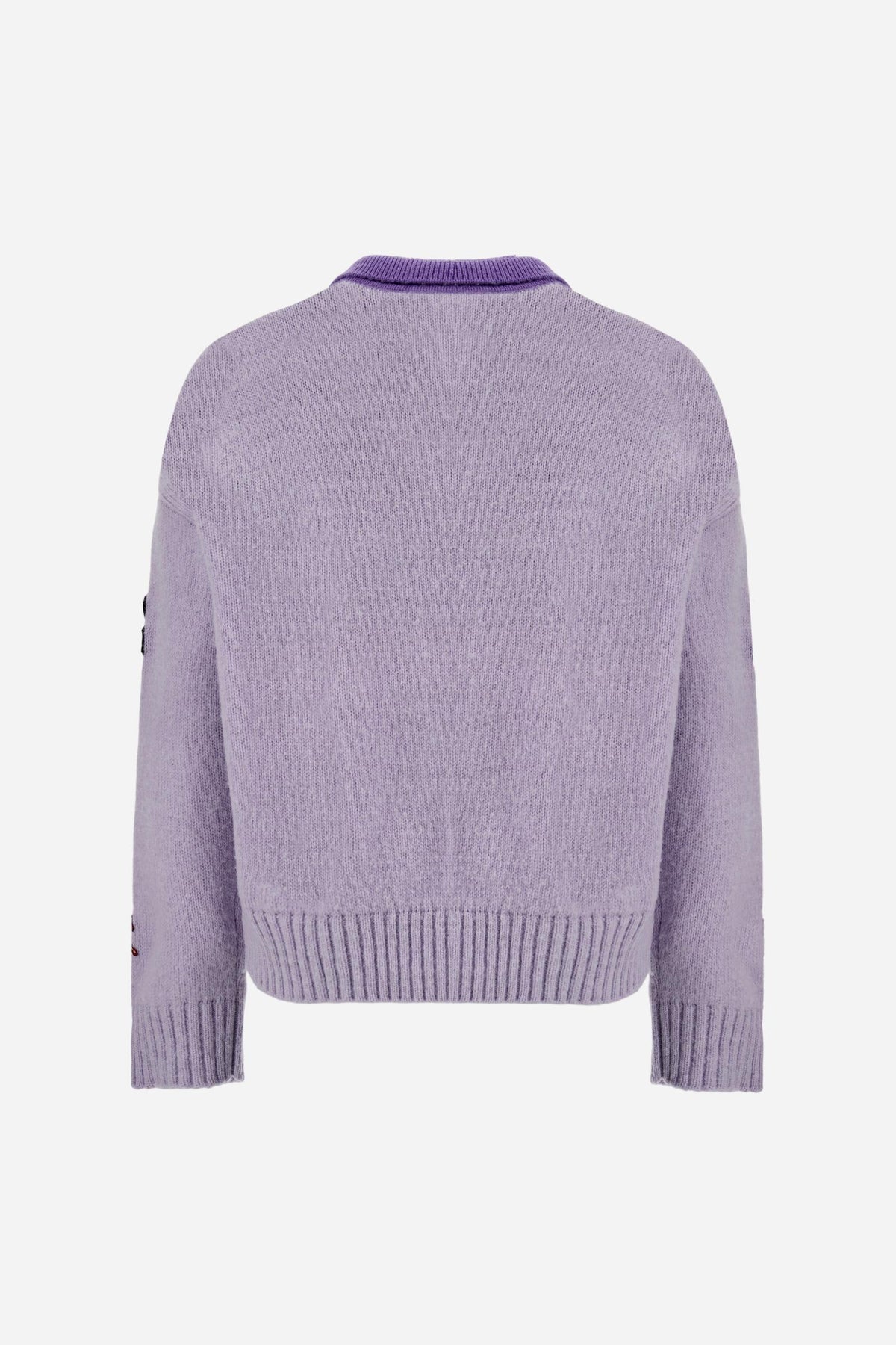 Men's long sleeve polo shirt in wool blend knit with patch - Earl
