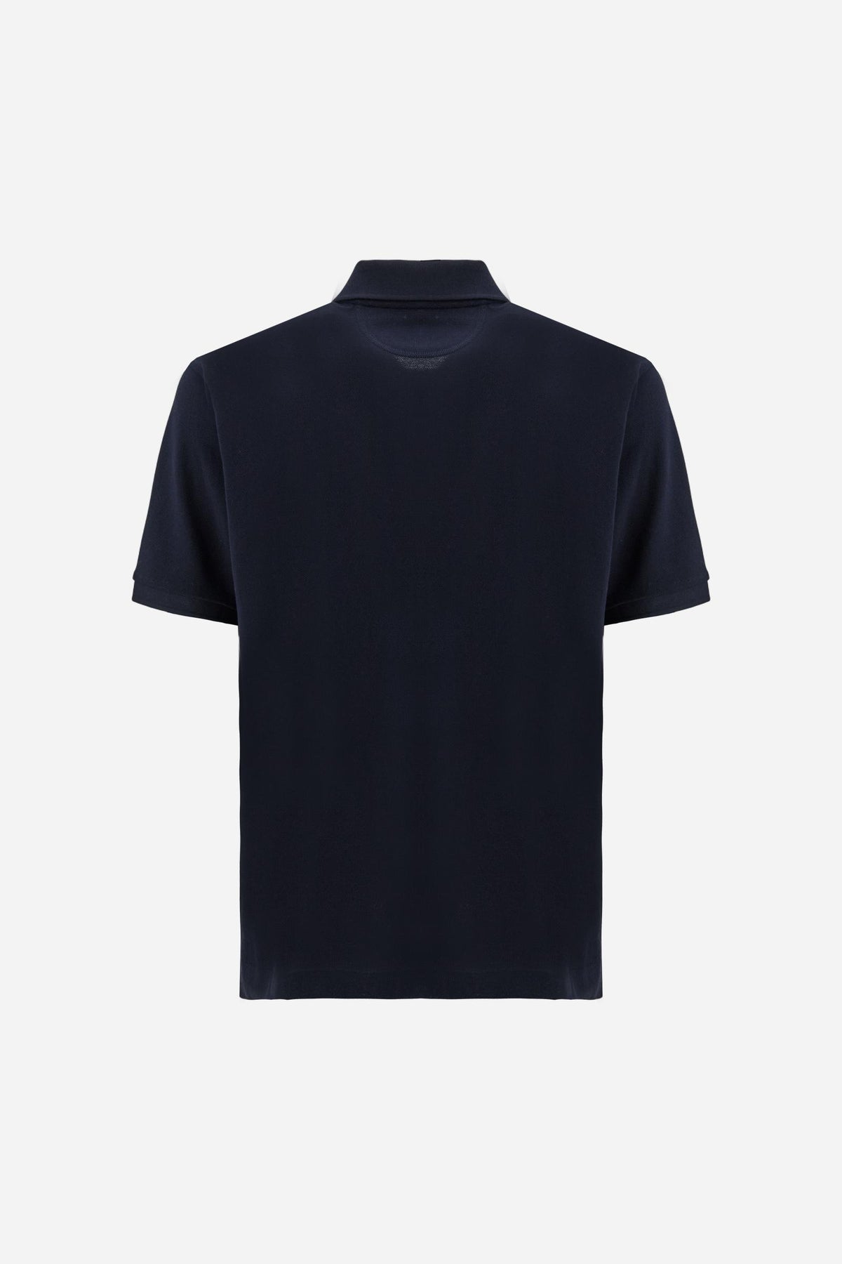 Men’s short sleeve cotton piqué polo shirt with regular fit, two-button placket and contrast brand logo. - Navy Blazer