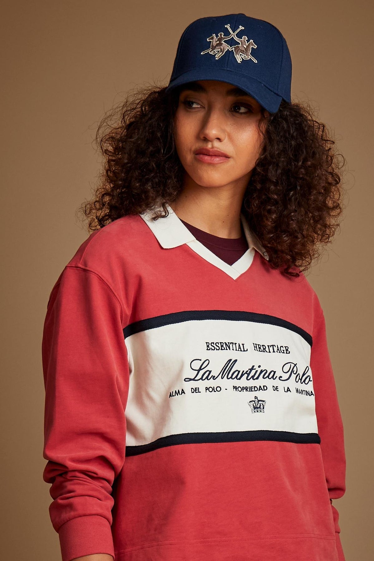 Women's long sleeve polo shirt, cotton jersey, Polo Club stripes - Hermes