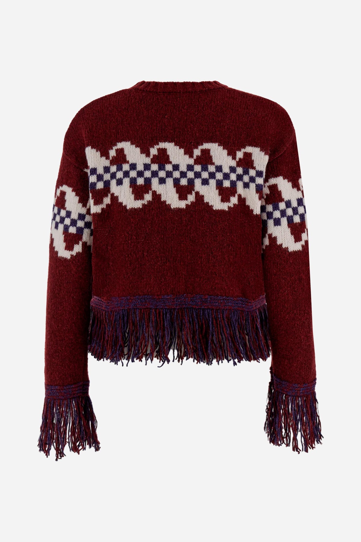 Damen Rundhalsausschnitt Pullover mit Jacquard-Muster und Fransen - Edvige