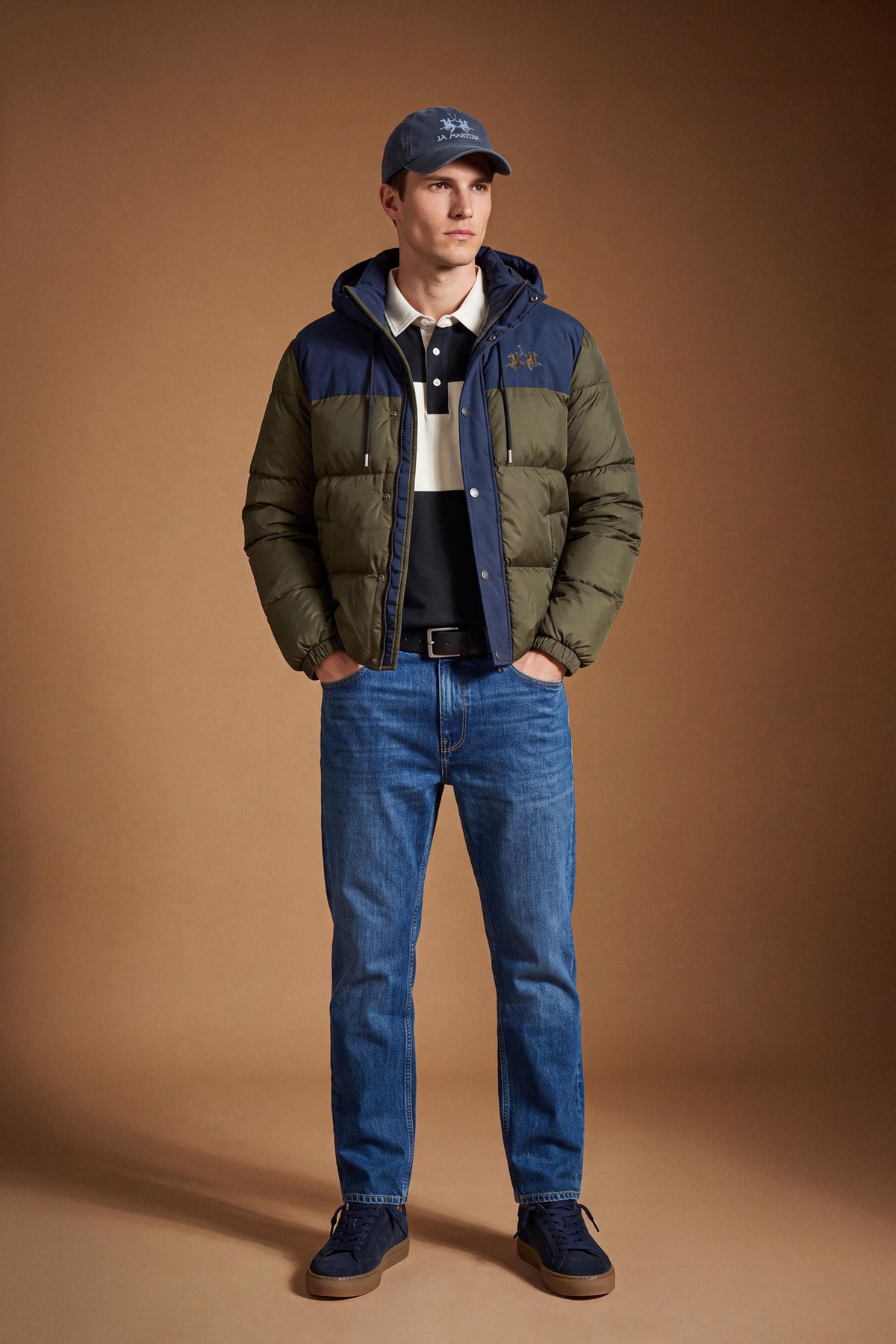 Men's down jacket with hood in nylon and feather - Dalton