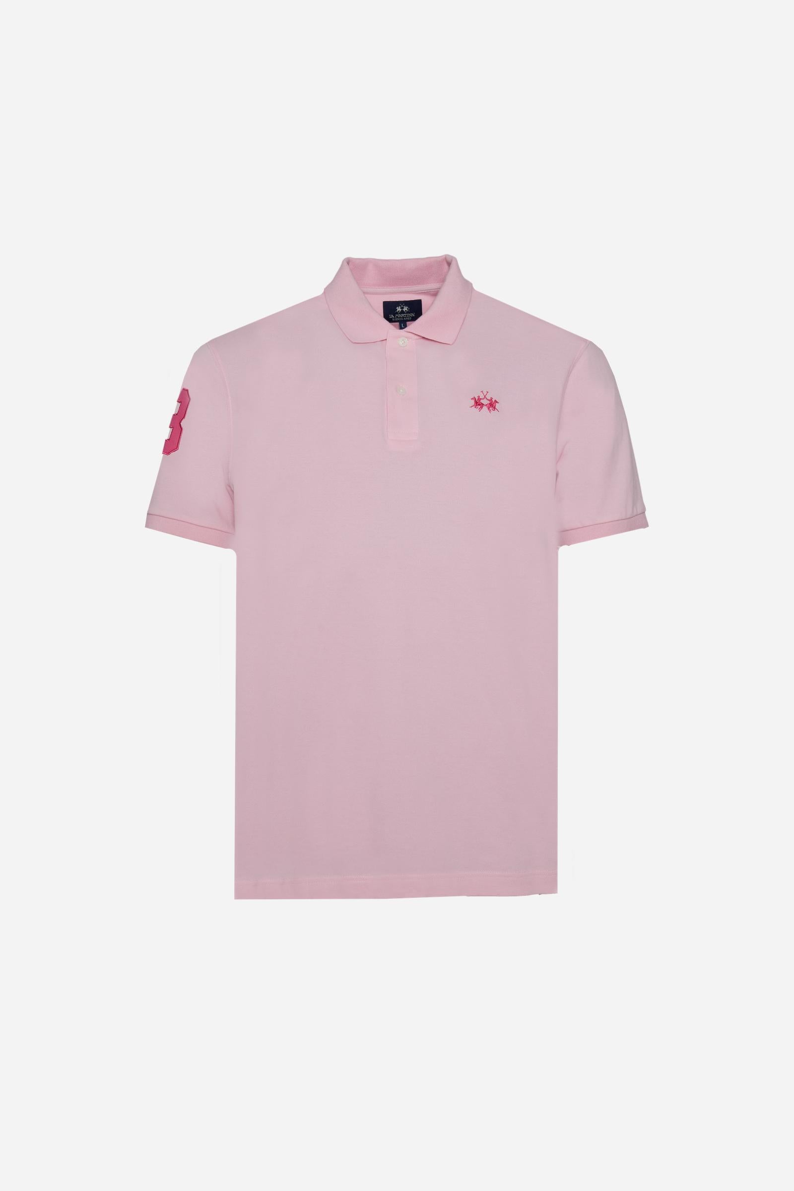 Men’s stretch piqué polo with sleeve number – Ray