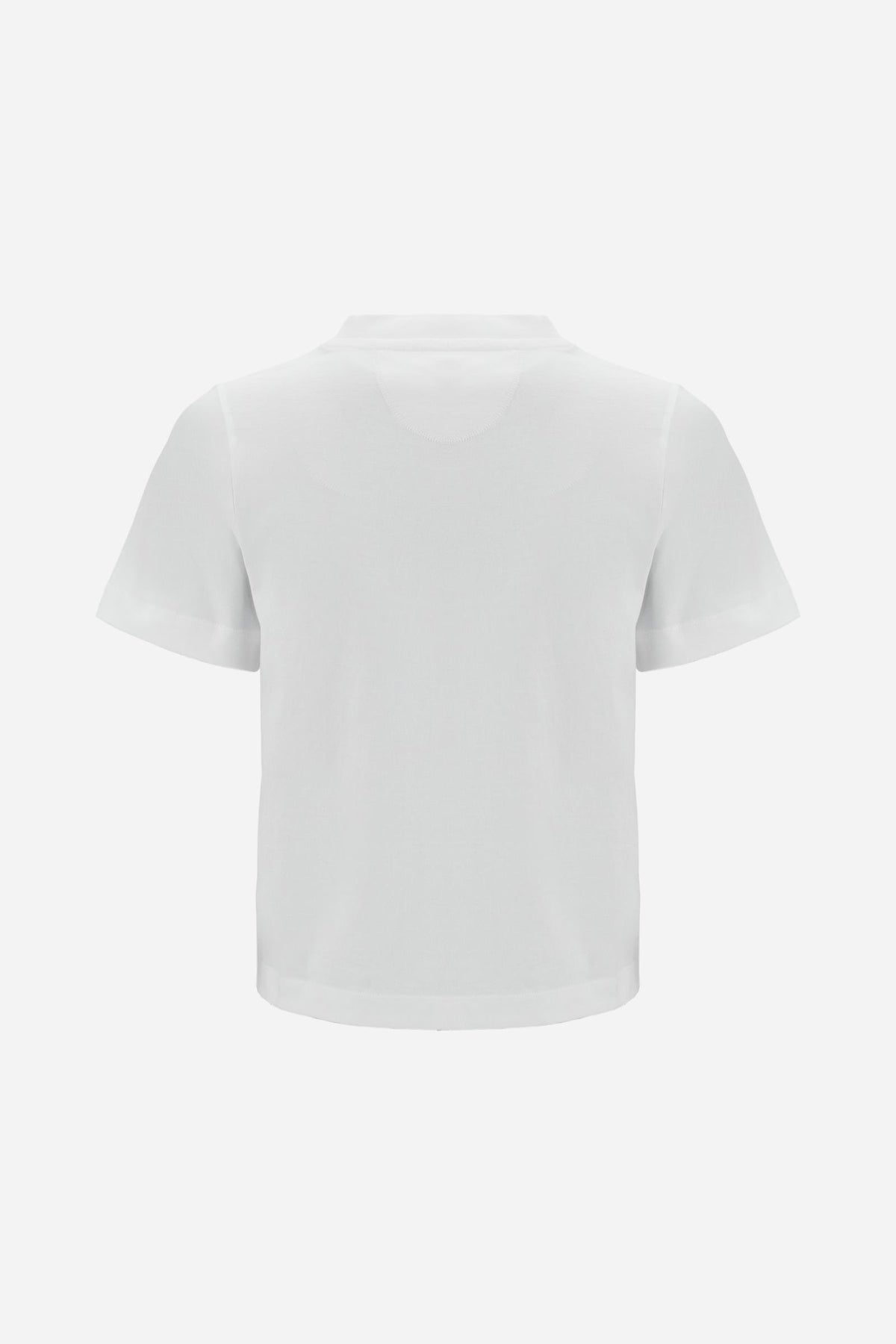 Women’s cotton jersey T-shirt with boxy fit and ribbed collar. Maxi embroidered logo on the sleeve. - Optic White
