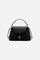 Calfskin leather tote bag with trapeze shape and flap closure. Elegant and modern design with rigid handle and removable strap. - Black                                                                                                                                                                                                                                                                                                                                                                                         