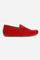 An elegant and timeless men's loafer, made of soft suede, perfect for both formal and informal outfits. The flexible sole with rubber tread ensures comfort and durability. The logo is embroidered tone-on-tone on the vamp, while the hand stitching along the entire vamp highlights the craftsmanship of the product. The custom footbed ensures a comfortable, tailored fit. - RED