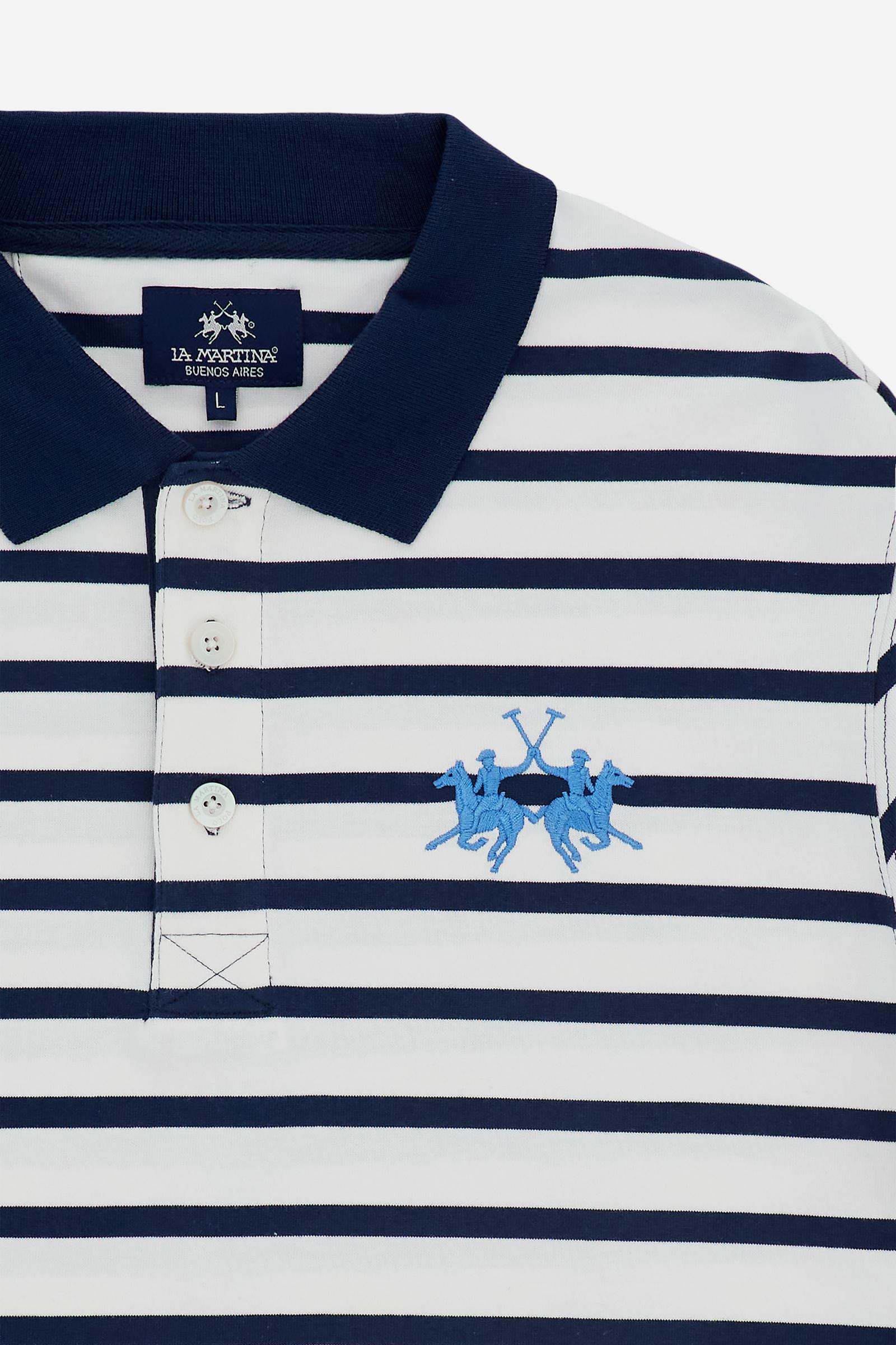 Men’s short-sleeved striped heavy jersey polo shirt - Claudius