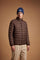 Short men's down jacket with quilted padding for warmth, nylon shell, zippered pockets, elastic cuffs, integrated hood, and a relaxed, comfortable fit. - Hot Fudge