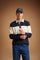 Men's long-sleeve polo in heavy 100% cotton jersey with two-tone collegiate color block, rugby construction, contrasting collar, and embroidered logo for comfor - Navy Blazer/Pristine