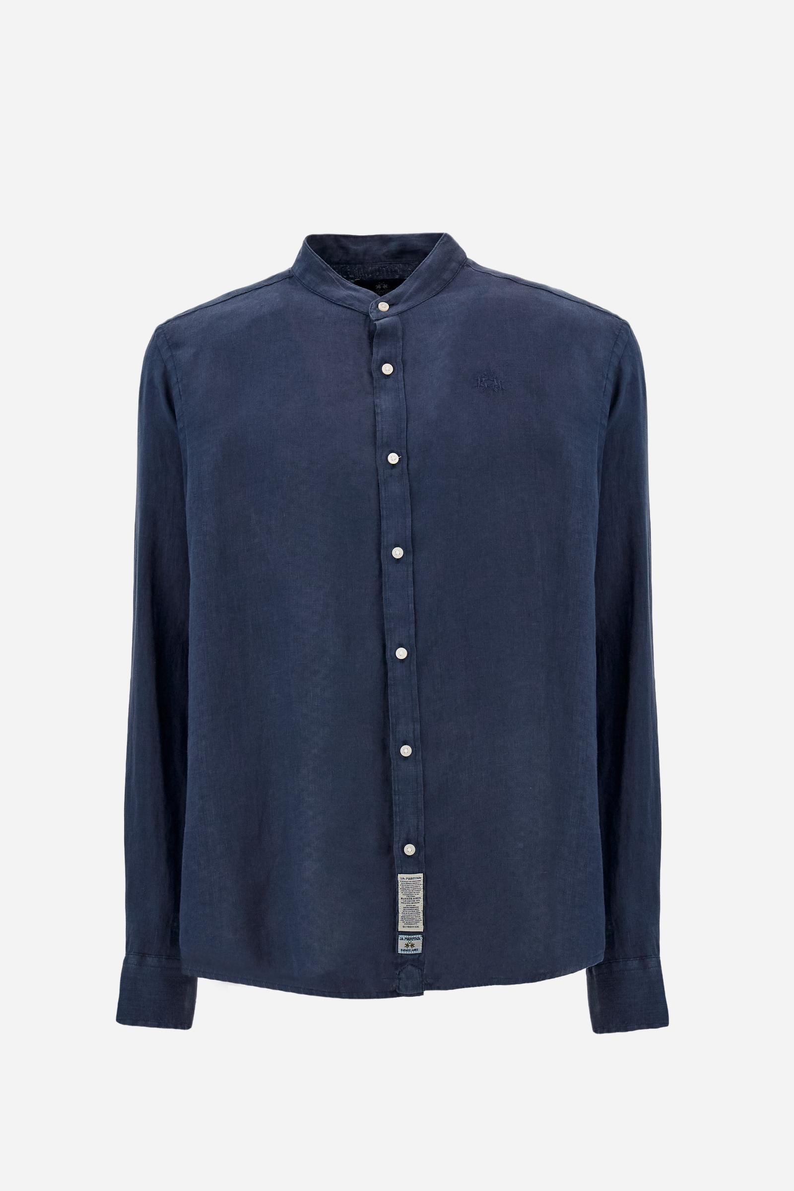 Men's garment-dyed linen band collar shirt - Yasr – La Martina