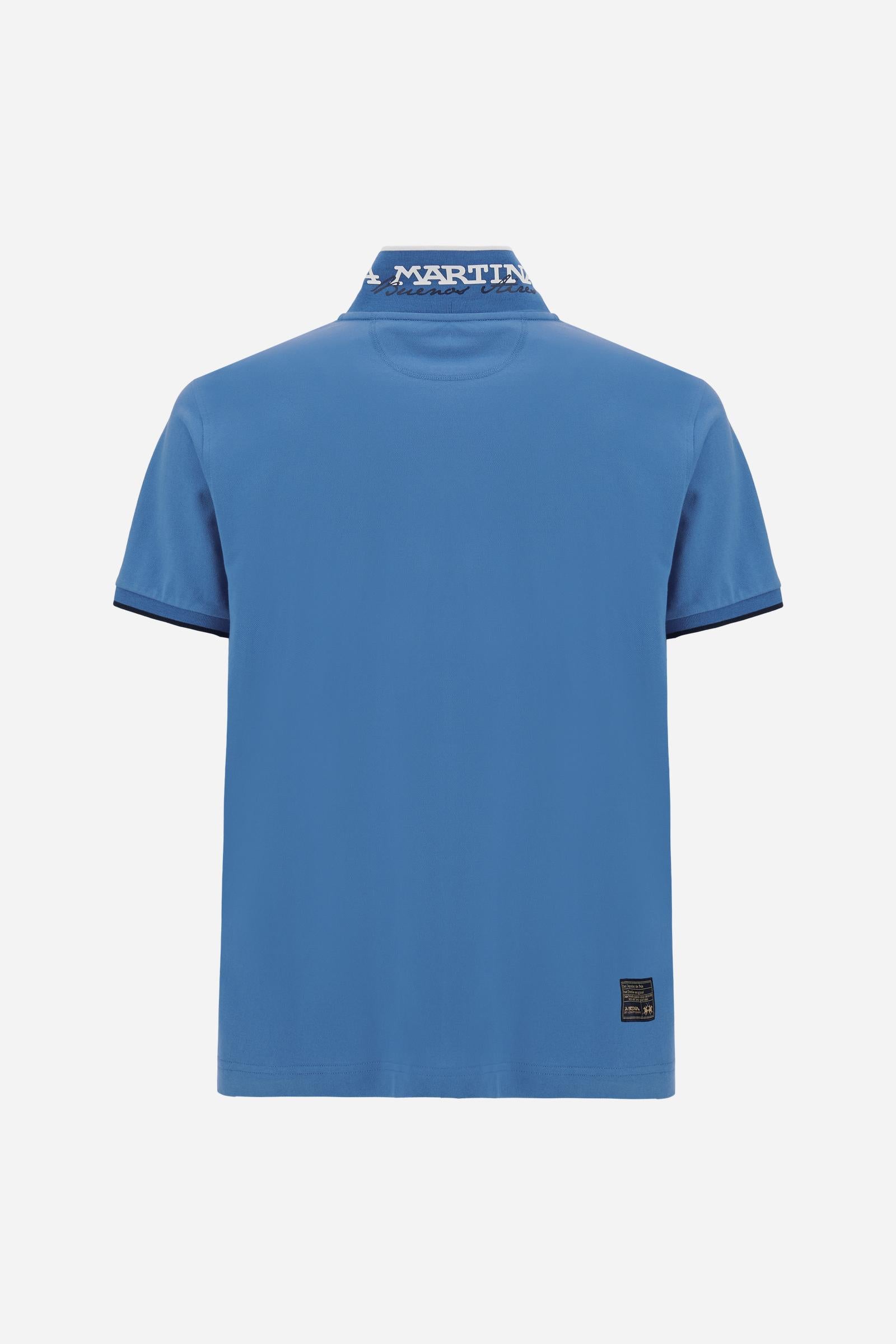 Men’s short-sleeve stretch piqué polo shirt with a regular fit. Ribbed trims with contrast piping, tricolour logo and embroidered undercollar detail. - Riviera                                                                                                                                                                                                                                                                                                                                                                 