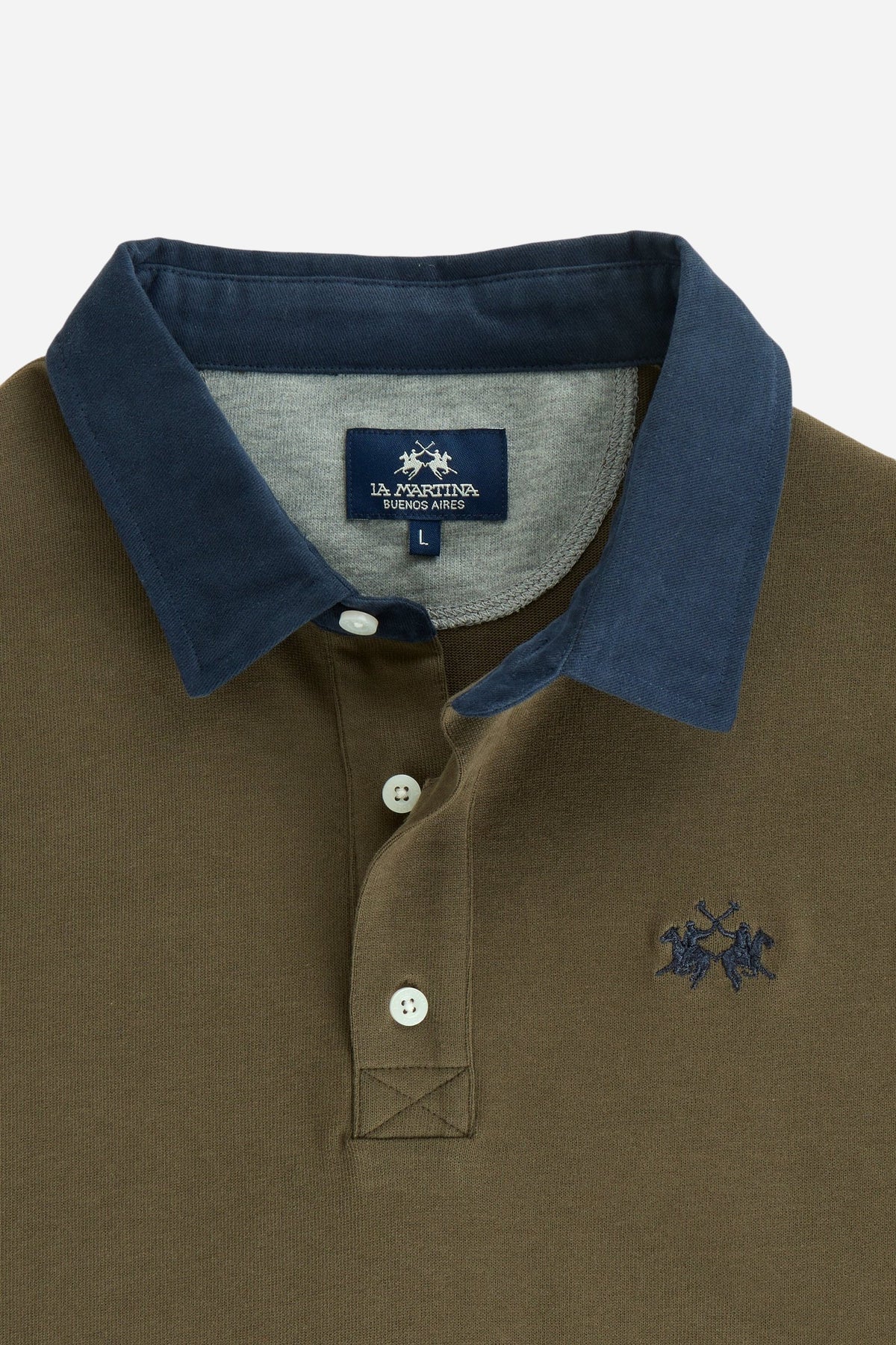 Men's long-sleeve polo made from heavy cotton jersey with ribbed cuffs, contrasting gabardine collar, embroidered logo, and a comfortable regular fit. - Hot Fudge
