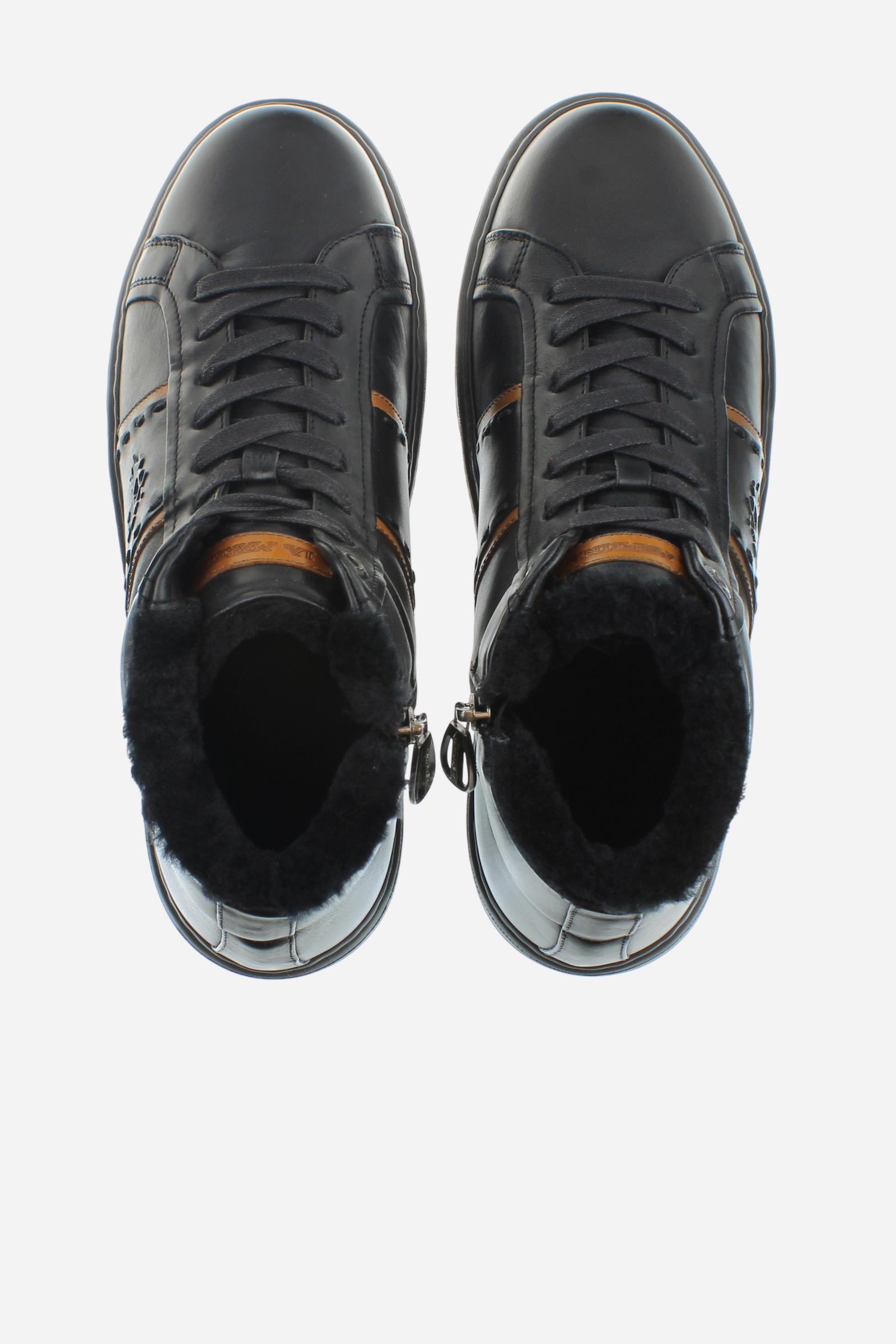 Mid-cut leather trainers with contrasting details