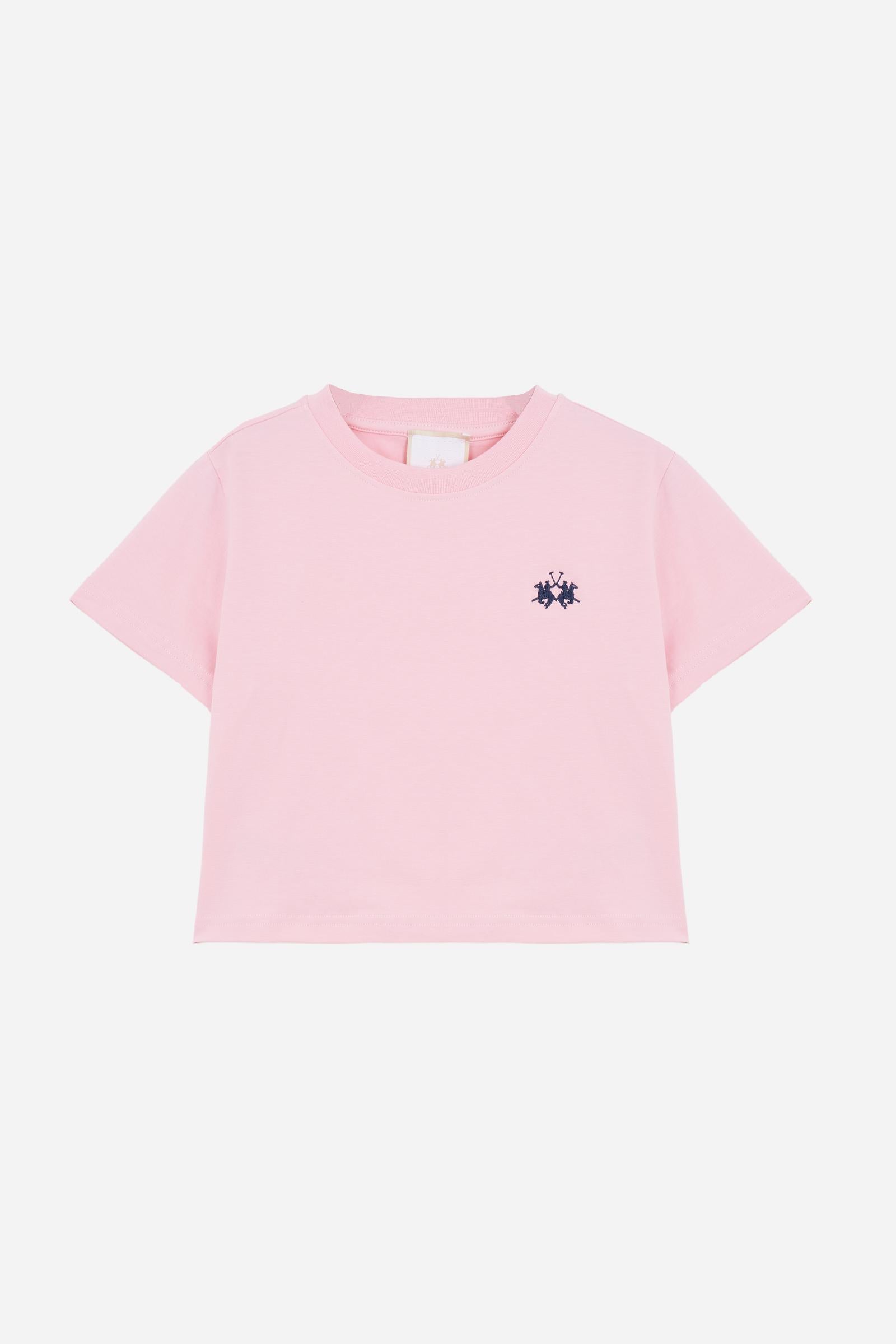Short-sleeved T-shirt for girls made from 100% cotton jersey. The crew-neck style features a ribbed collar, regular fit and cropped line. The brand logo embroidered on the chest in a contrast colour adds an essential and distinctive detail. A versatile T-shirt, perfect for casual looks with a contemporary feel. - FairTale
