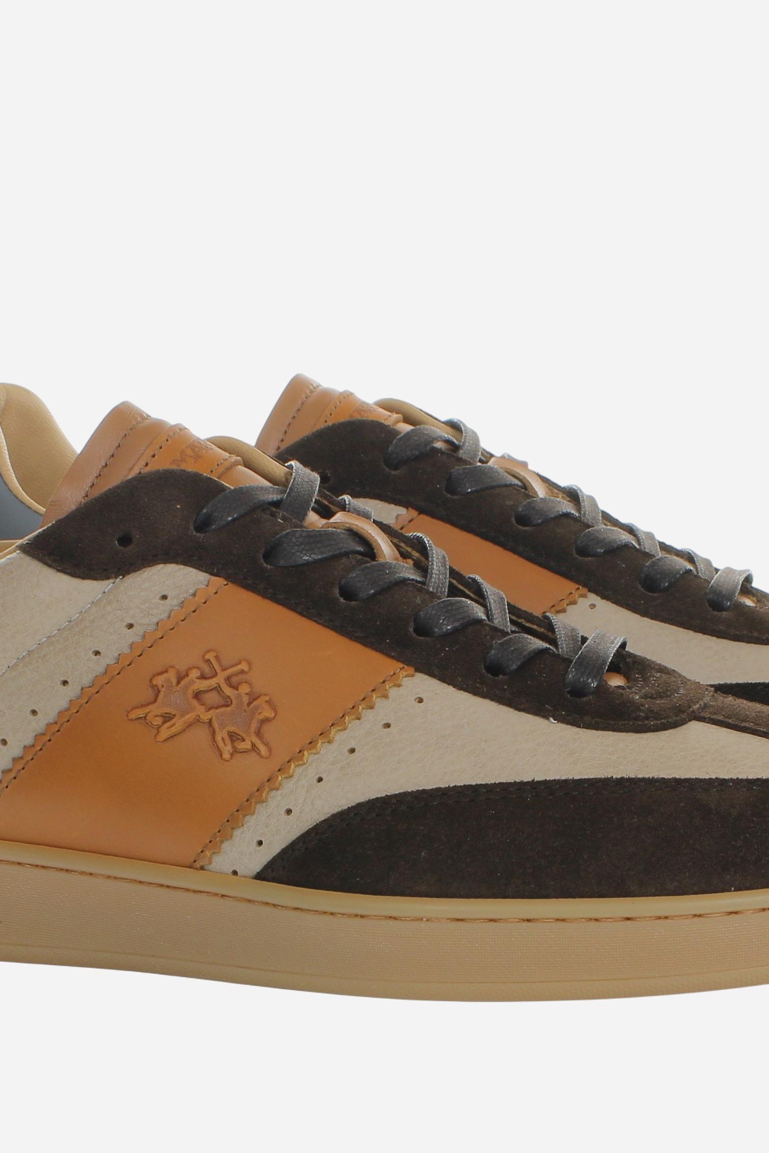 Herren-Sneaker aus Rindsvelours und Kalbsleder mit Streifen – Sage