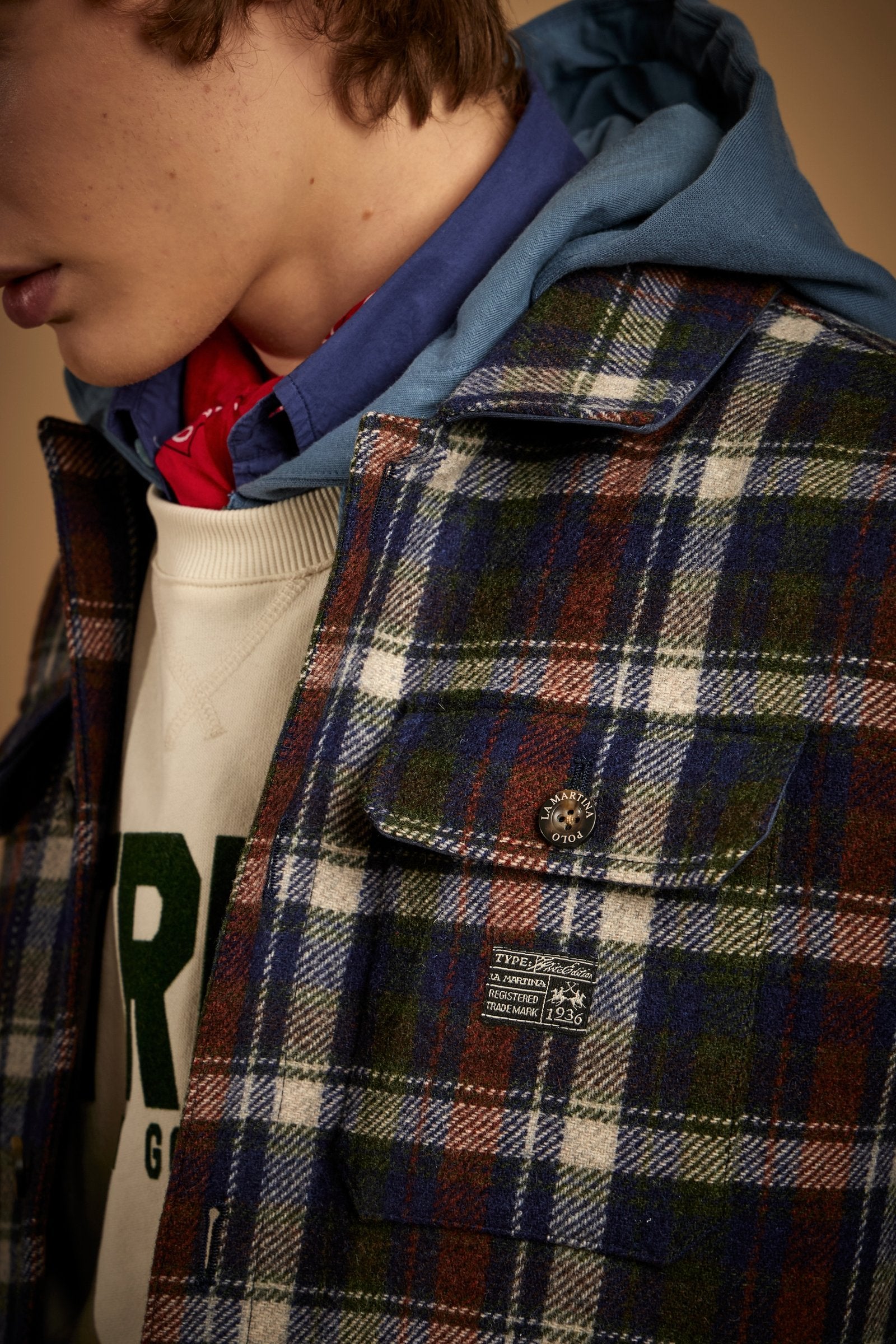 Padded tartan jacket in wool felt - Derek