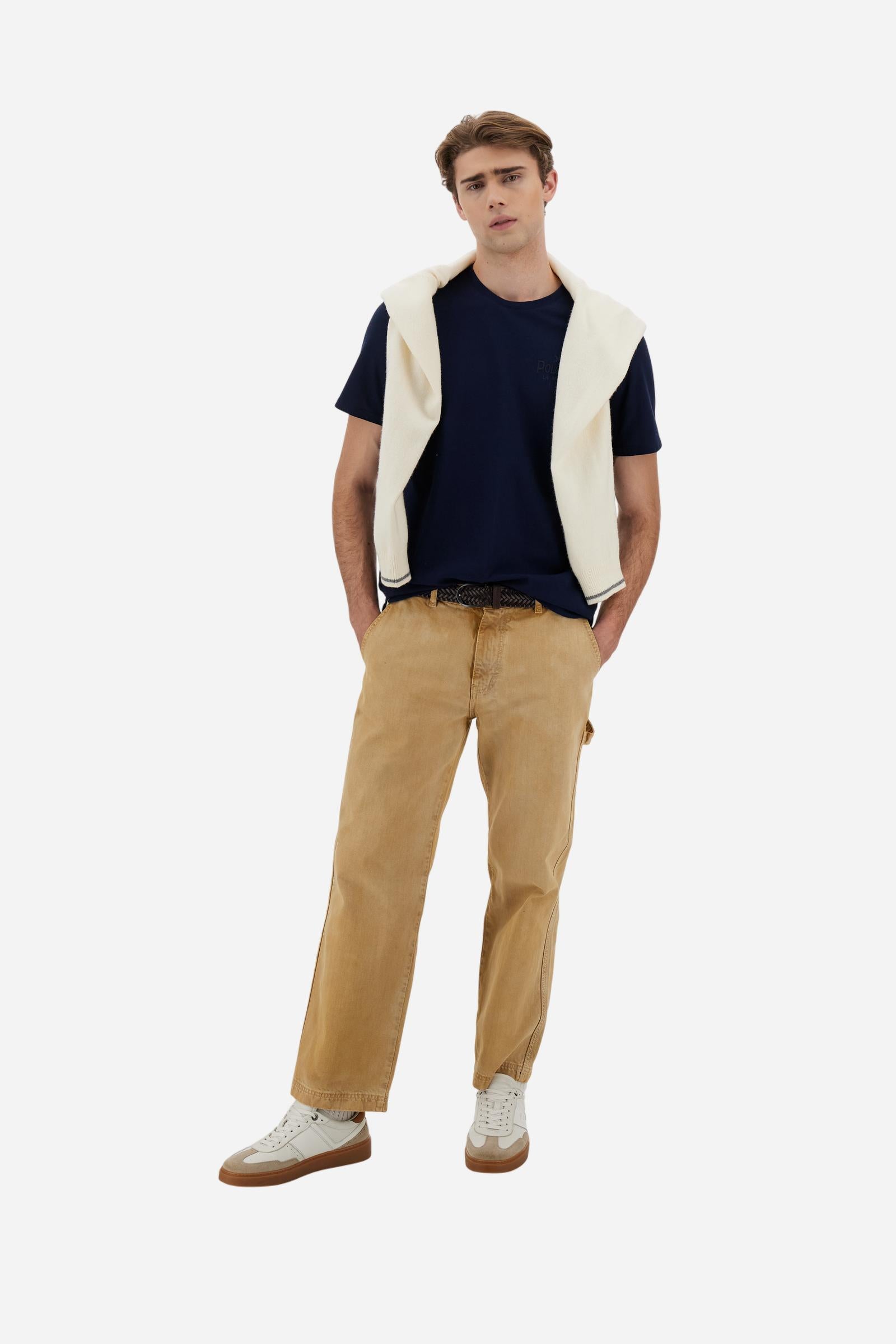 Men’s short-sleeve piqué stretch T-shirt with small chest print inspired by the world of polo. Regular fit and sporty-elegant style. - Navy                                                                                                                                                                                                                                                                                                                                                                                     