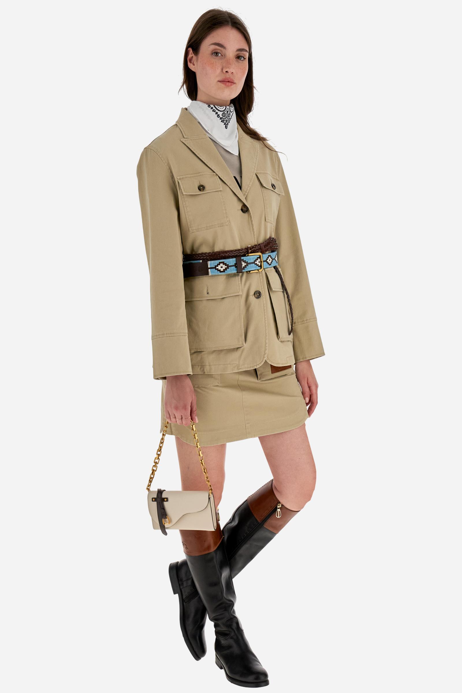 Women’s stretch twill jacket with functional cut. Large front cargo pockets and oversized embossed logo label on the back. - Travertine                                                                                                                                                                                                                                                                                                                                                                                         