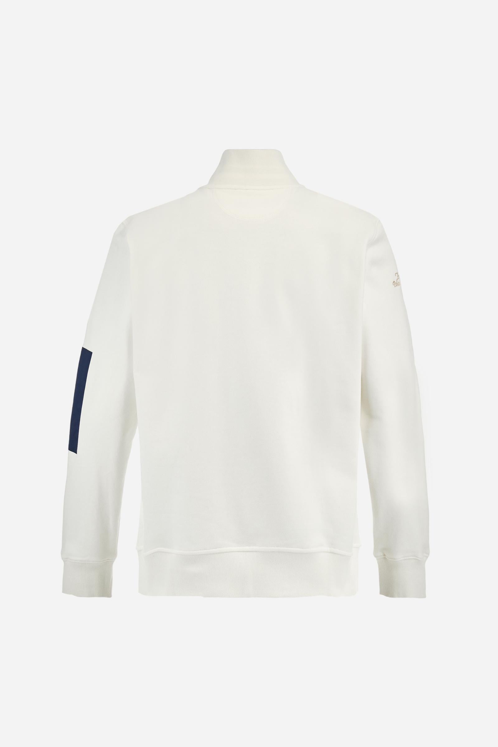 Men's long-sleeved solid colour sweatshirt in cotton. Made of pure cotton fabric with a soft, velvety touch. Practical half-zip opening and ribbed cuffs and collar details. Vivid multi-coloured with Argentina-inspired graphics on the chest and sleeves. The logo is embroidered on the left side of chest for a subtle touch of branding. The fit is regular to suit everyday wear. The model is wearing a size L. - Off White