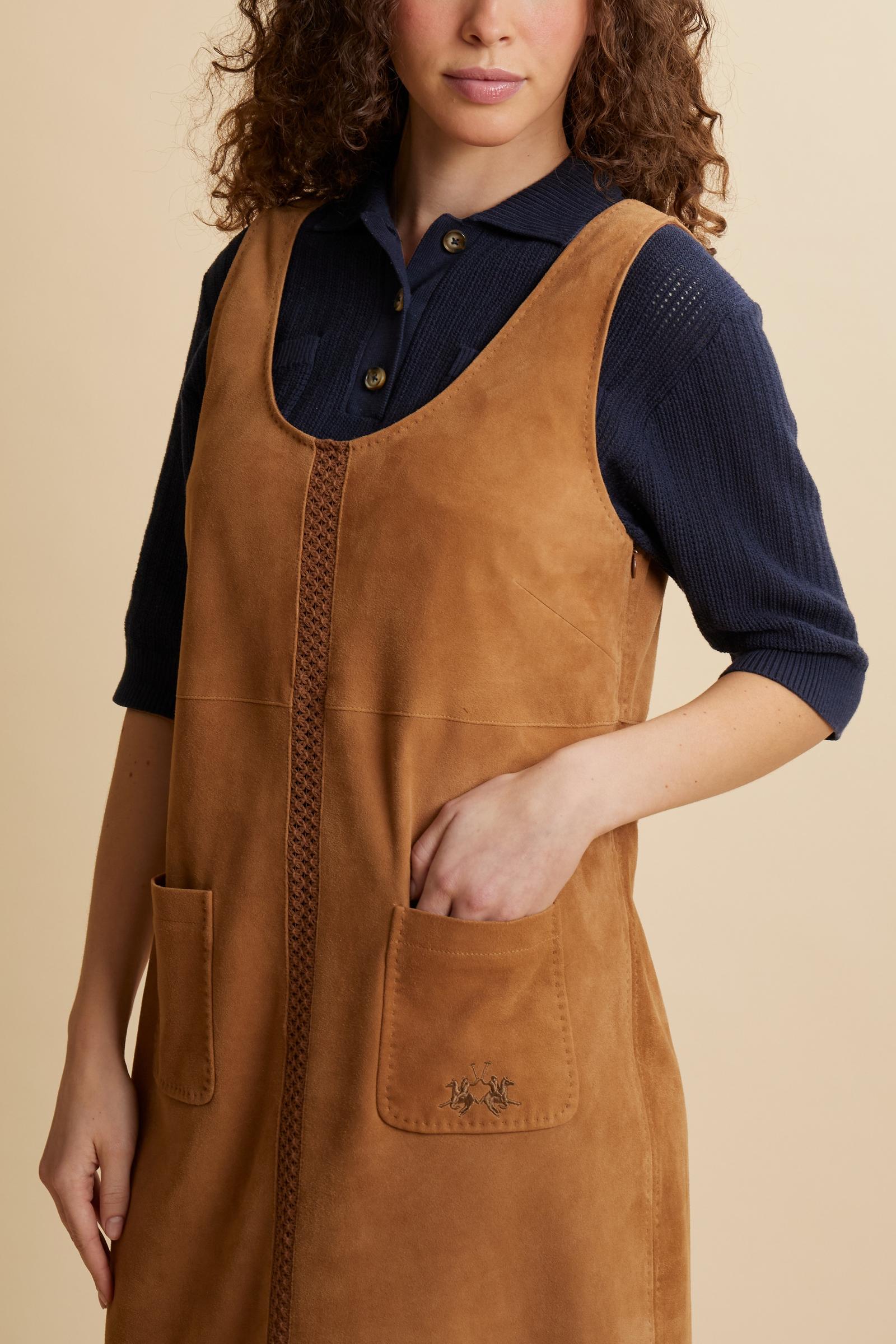 Women’s sleeveless suede dress with perforated bands – Cipriana