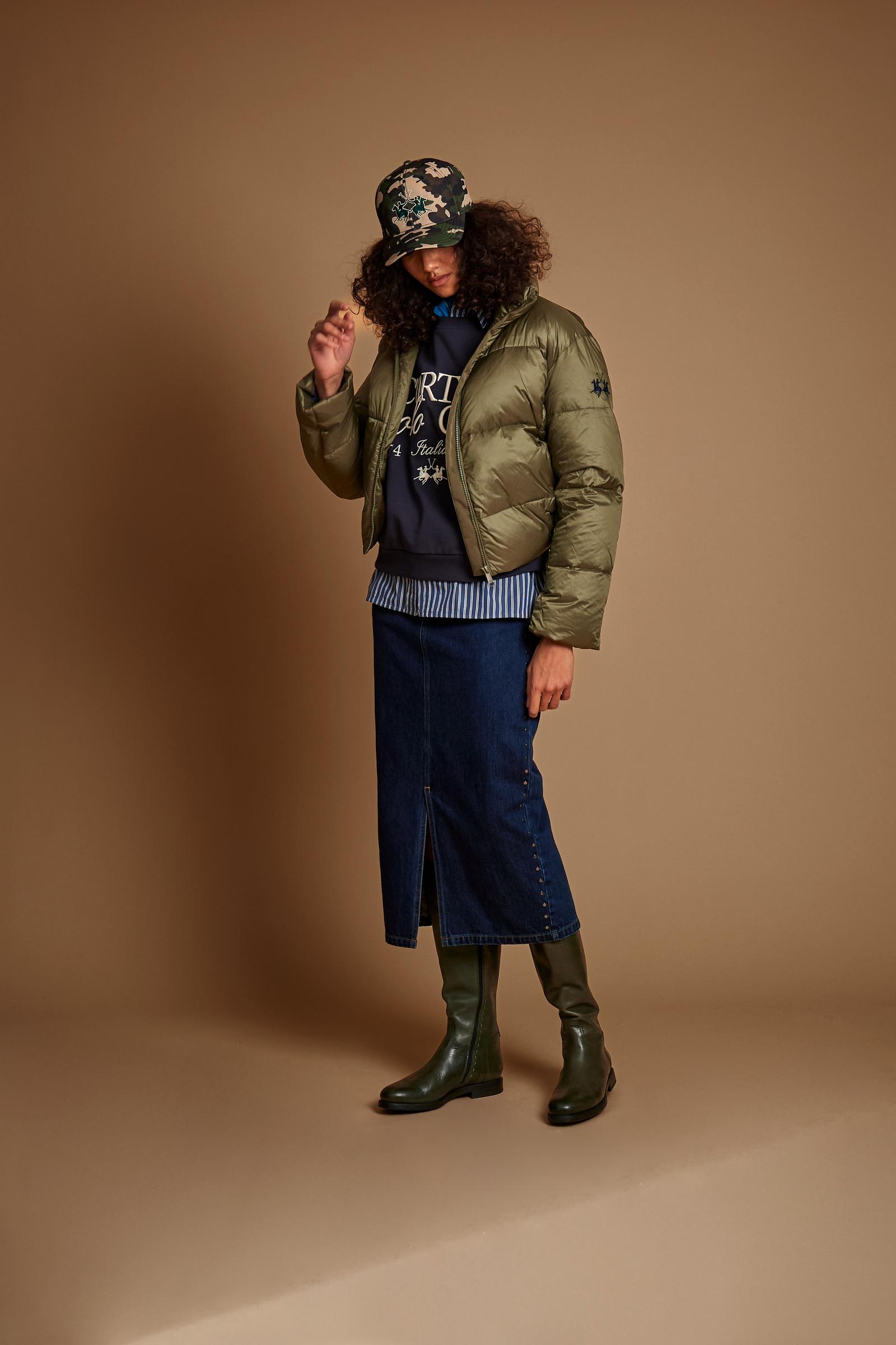 Women's iridescent nylon down jacket padded with feathers - Deborah