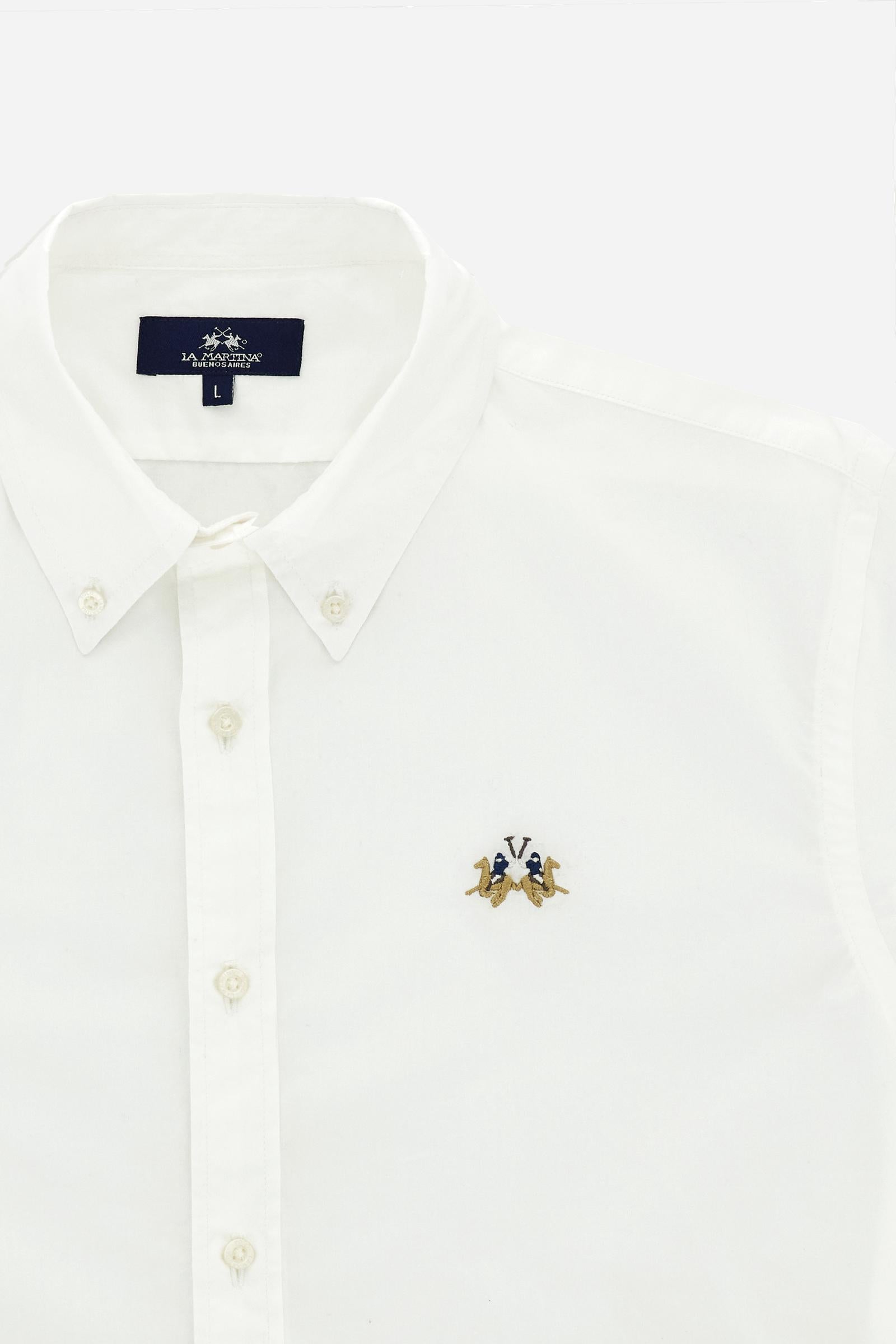 Men’s long-sleeve garment-dyed cotton poplin shirt. Regular fit with button-down collar and tricolor embroidered logo on the chest. - Optic White                                                                                                                                                                                                                                                                                                                                                                               