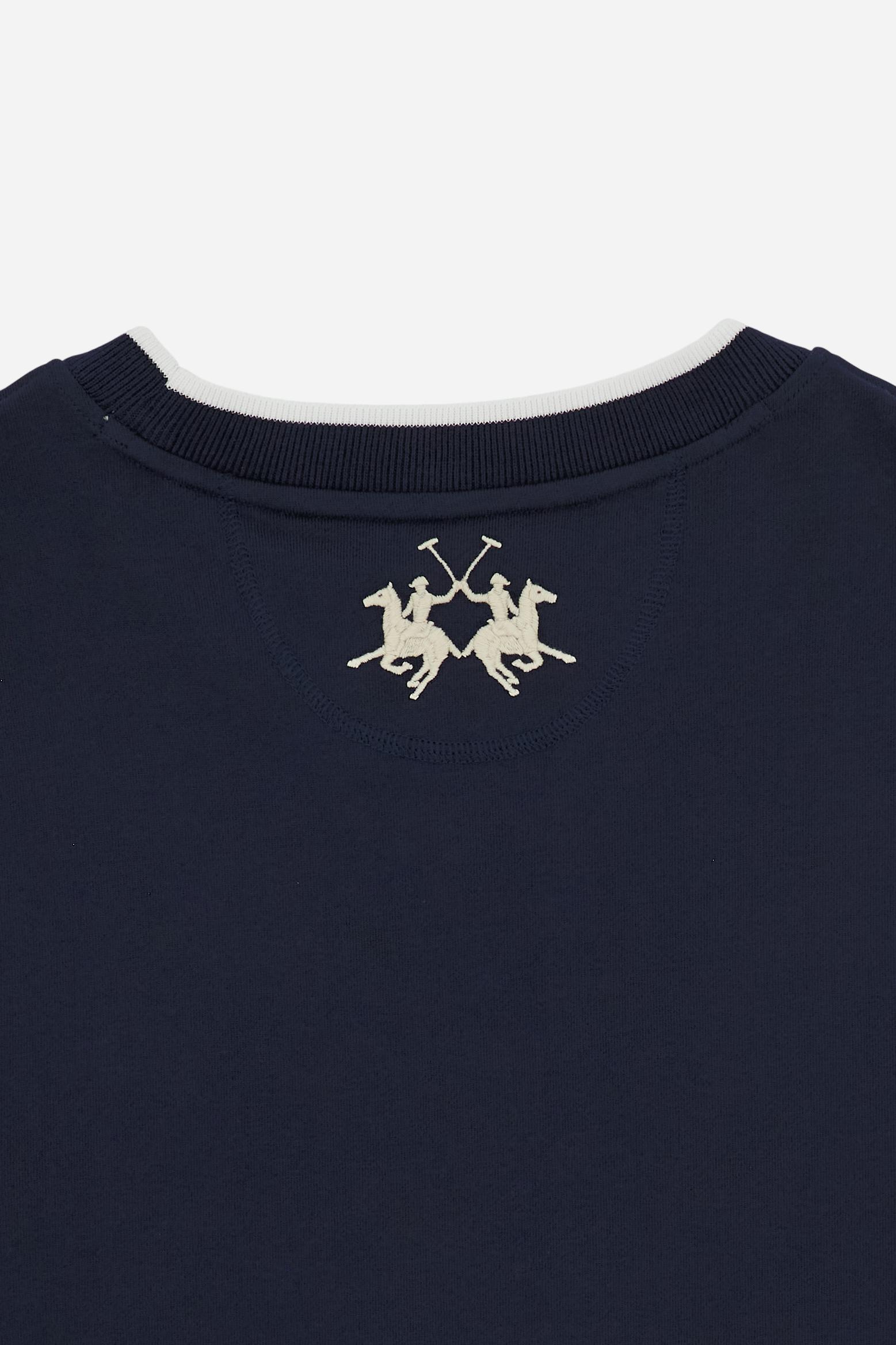 Men’s French Terry sweatshirt with contemporary fit, modern cut and hip-length design. Ribbed trim and contrast embroidery on the chest. - Navy                                                                                                                                                                                                                                                                                                                                                                                 