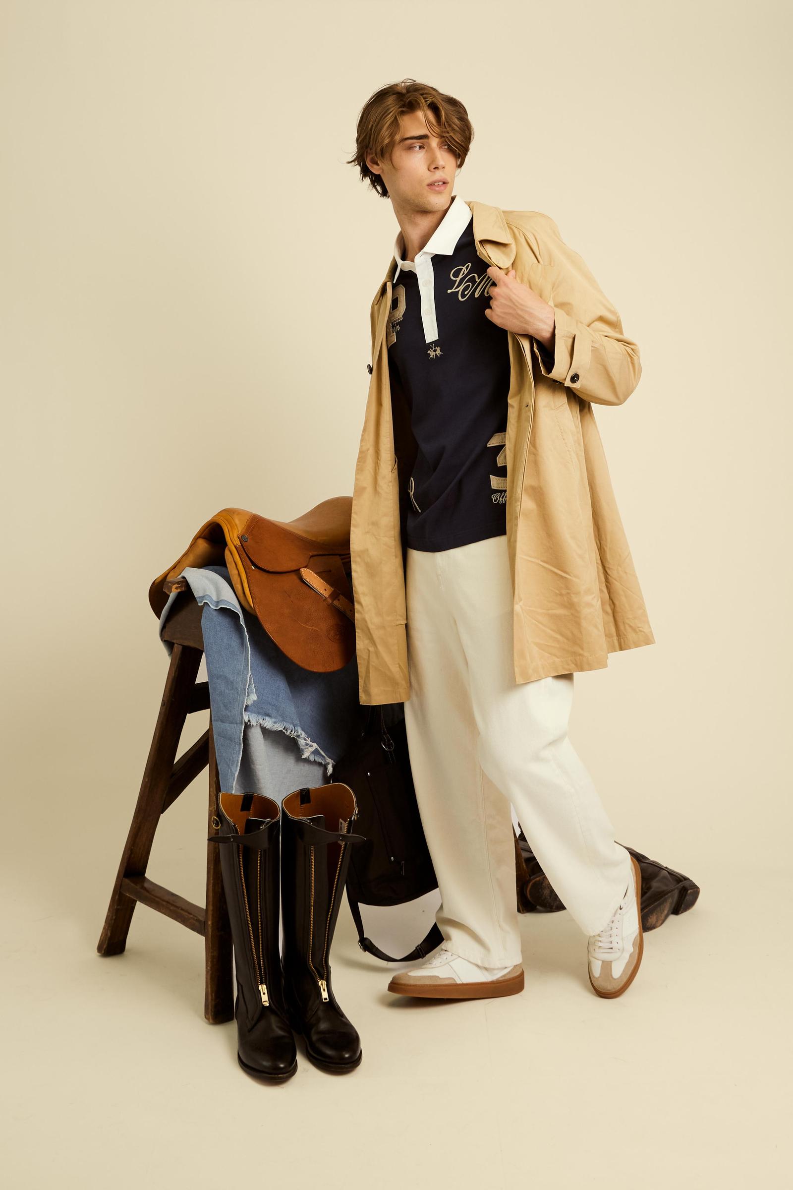 Men’s long-sleeve heavy cotton jersey multi-patch polo - Crispian