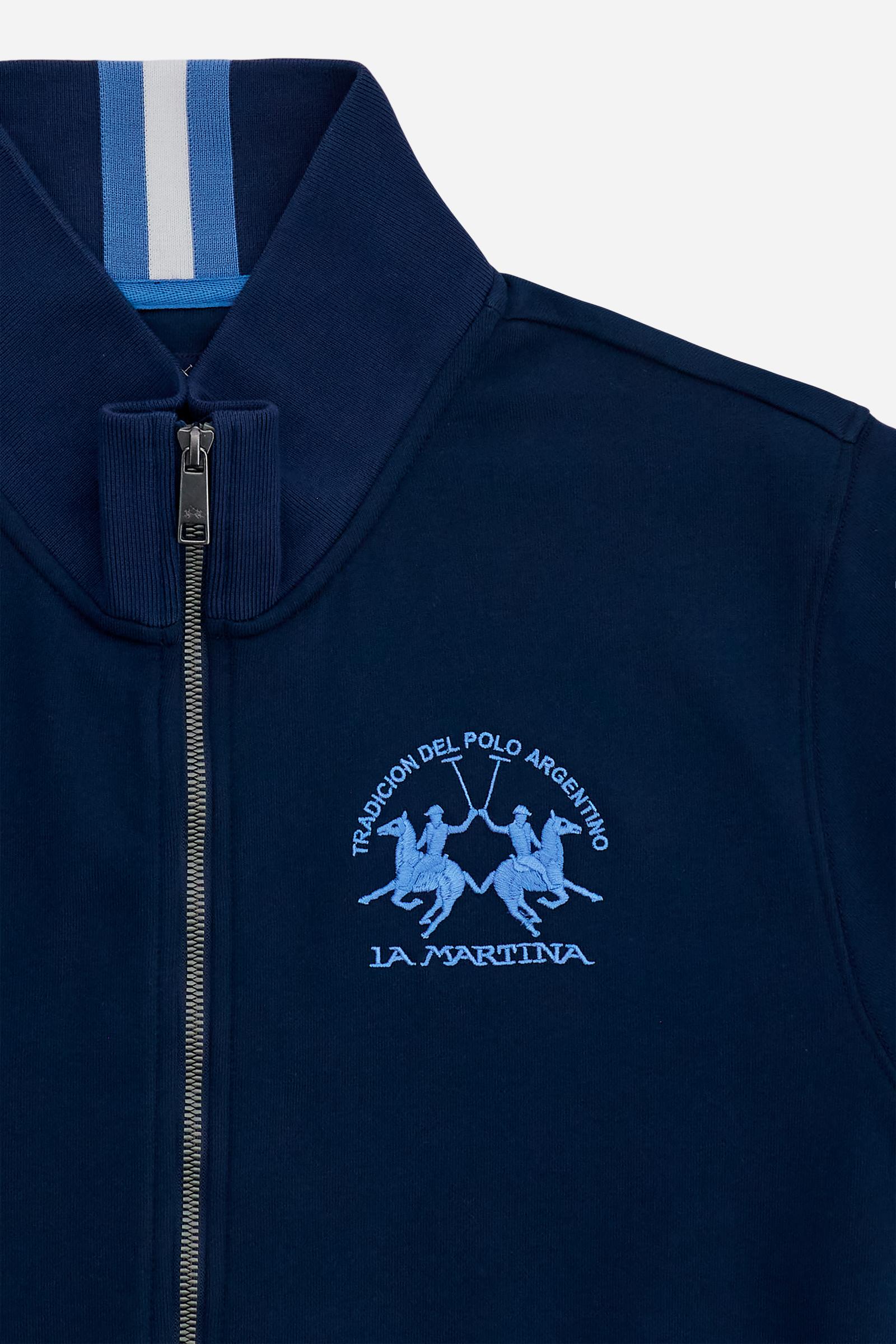 Men’s cotton sweatshirt with regular fit and full front opening, Iconic patch on the sleeve and embroidered team logo on the chest. - Navy