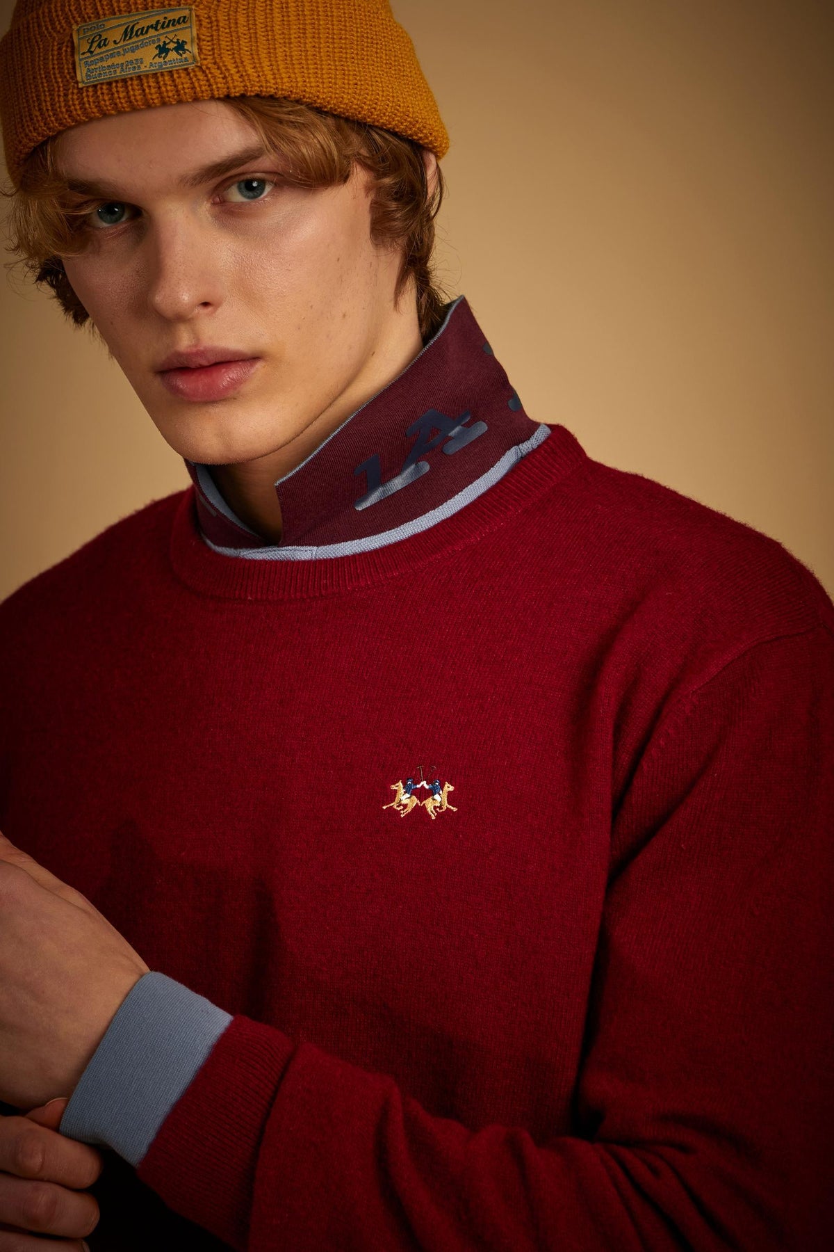 Men's crew neck lambswool sweater with tricolor logo - Ethan