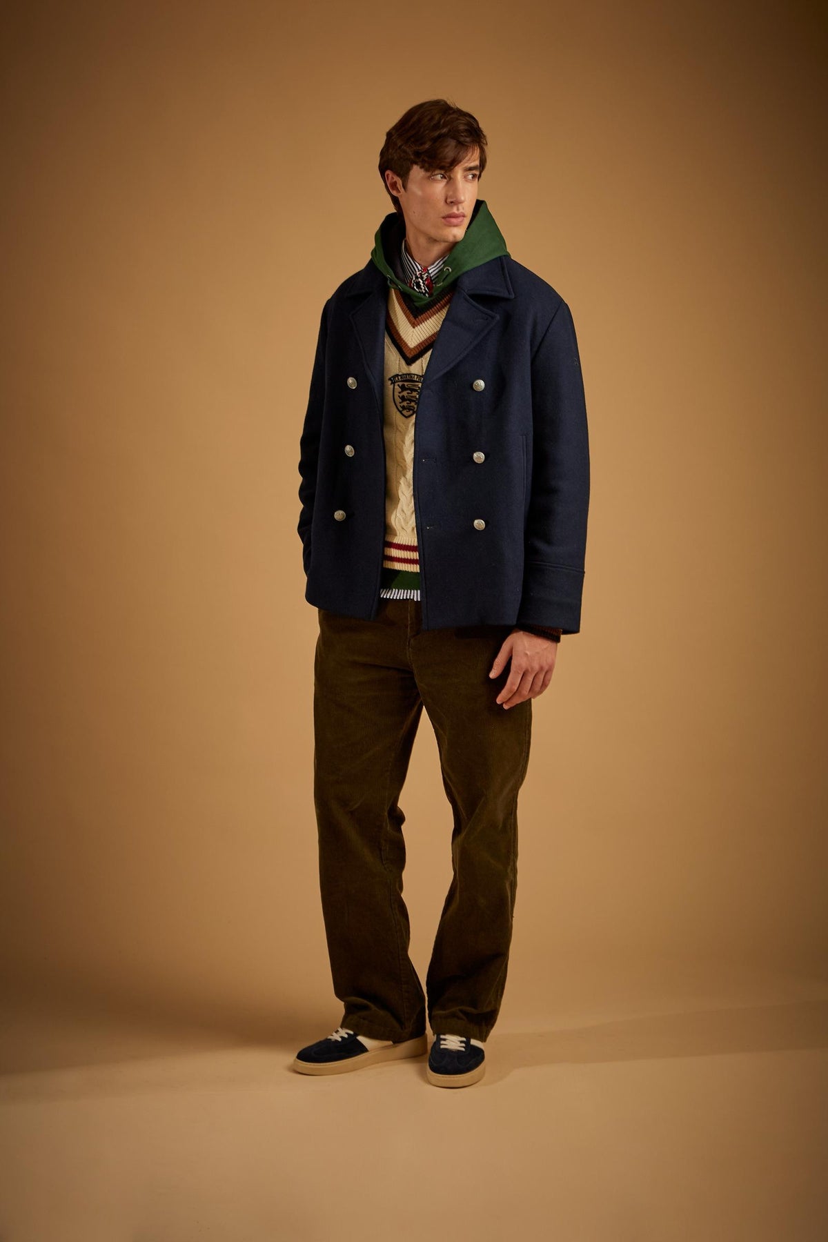 Men's padded pea coat in wool felt - Dell