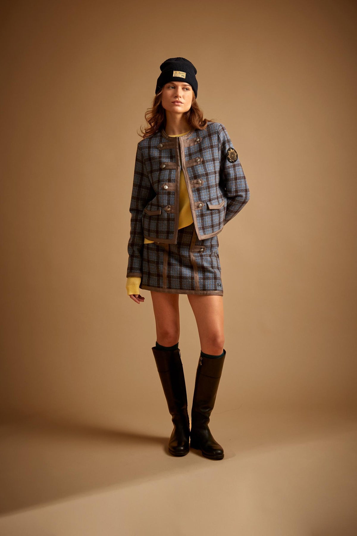 Veste courte pour femme en feutre de laine à carreaux - Dane