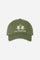 Men's cotton twill baseball cap with vintage pigment wash, oversized embroidered logo, curved visor, eyelets, and adjustable metal buckle for a custom fit. - Mulled Basil