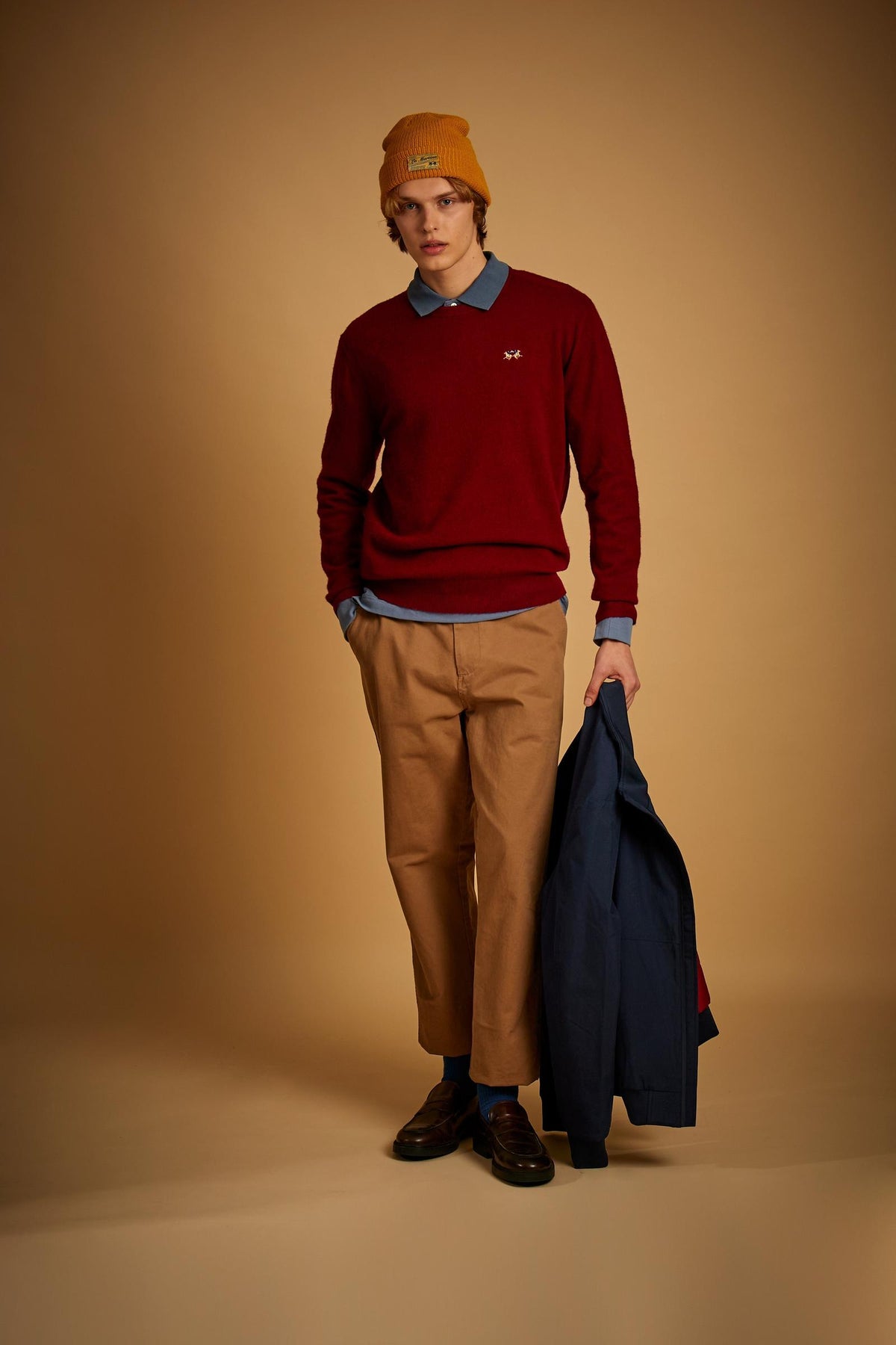 Men's crew neck lambswool sweater with tricolor logo - Ethan
