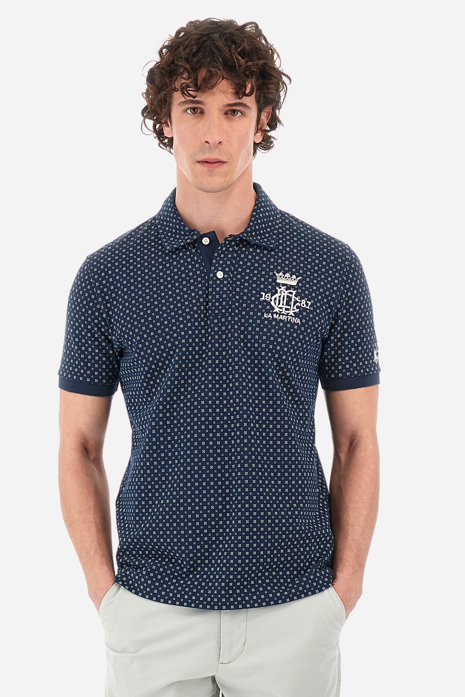 Regular-fit polo in elasticated cotton - Yudell
