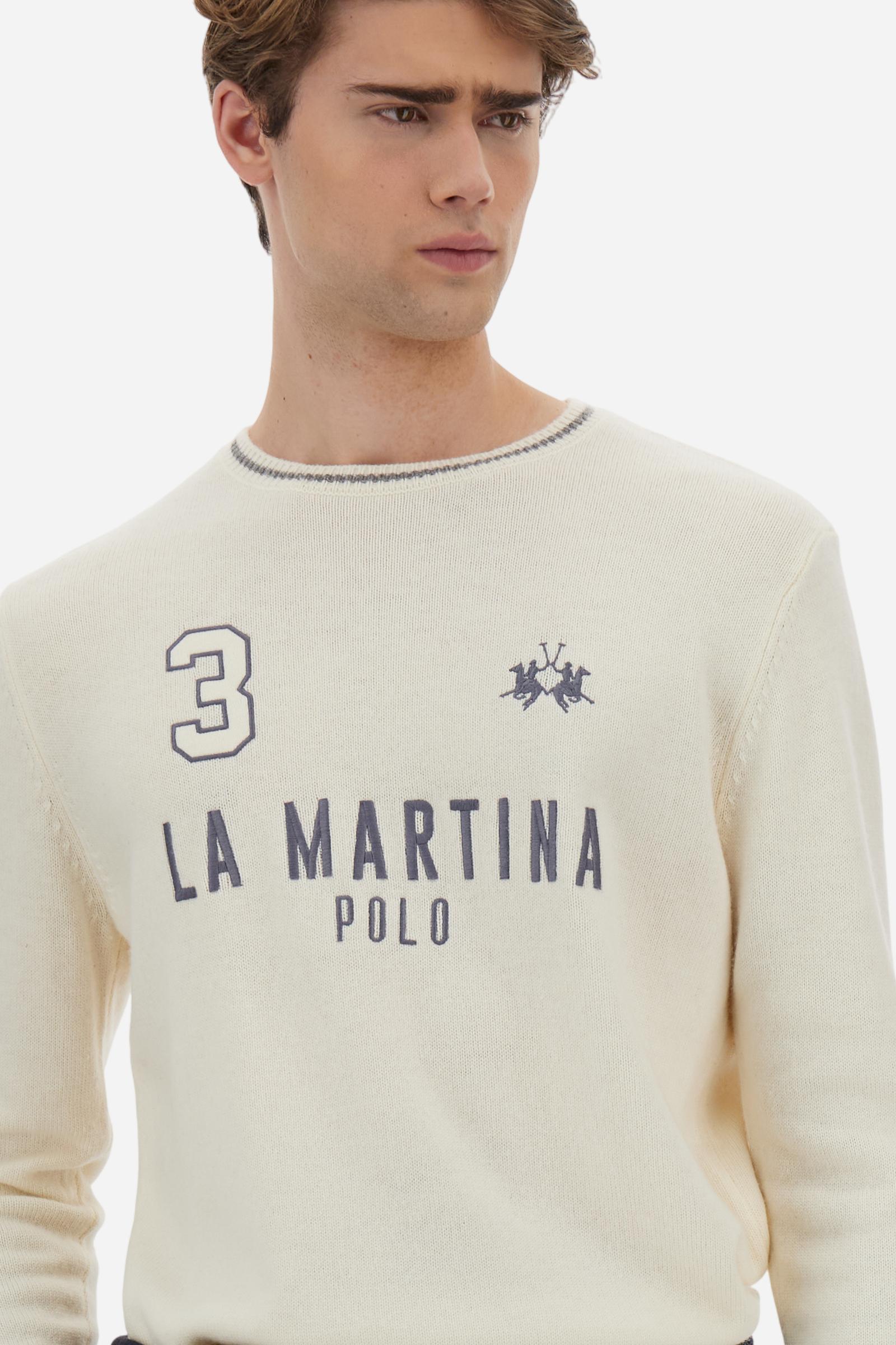 Men’s crew-neck sweater in lambswool blend, comfortable fit with patches and iconic brand lettering. - Off White                                                                                                                                                                                                                                                                                                                                                                                                                